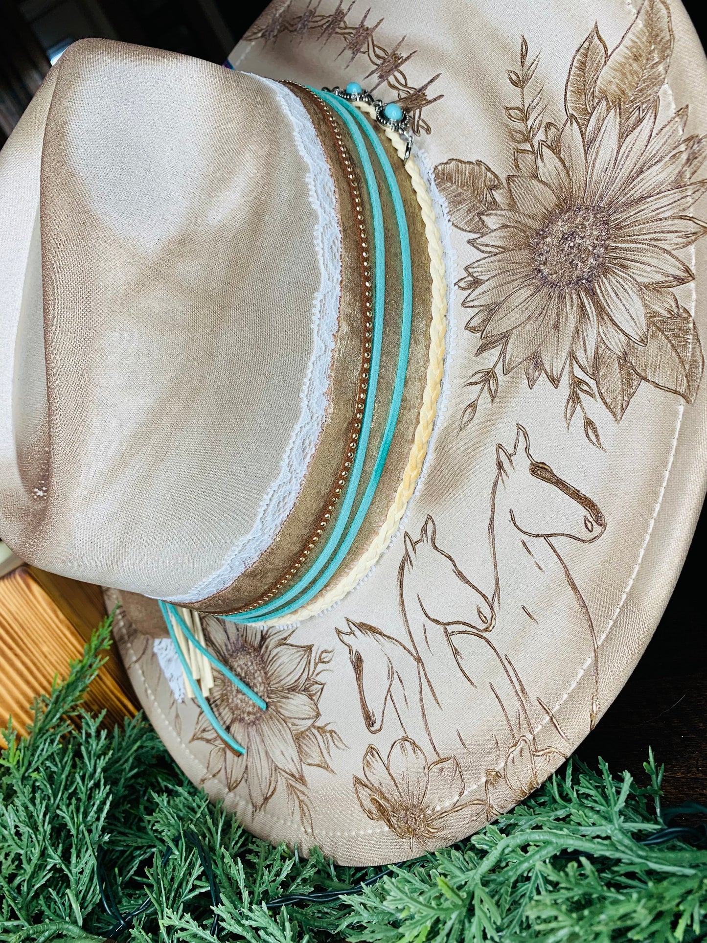 Hand Burned Rancher Hat "Life is Better in the Country" Design