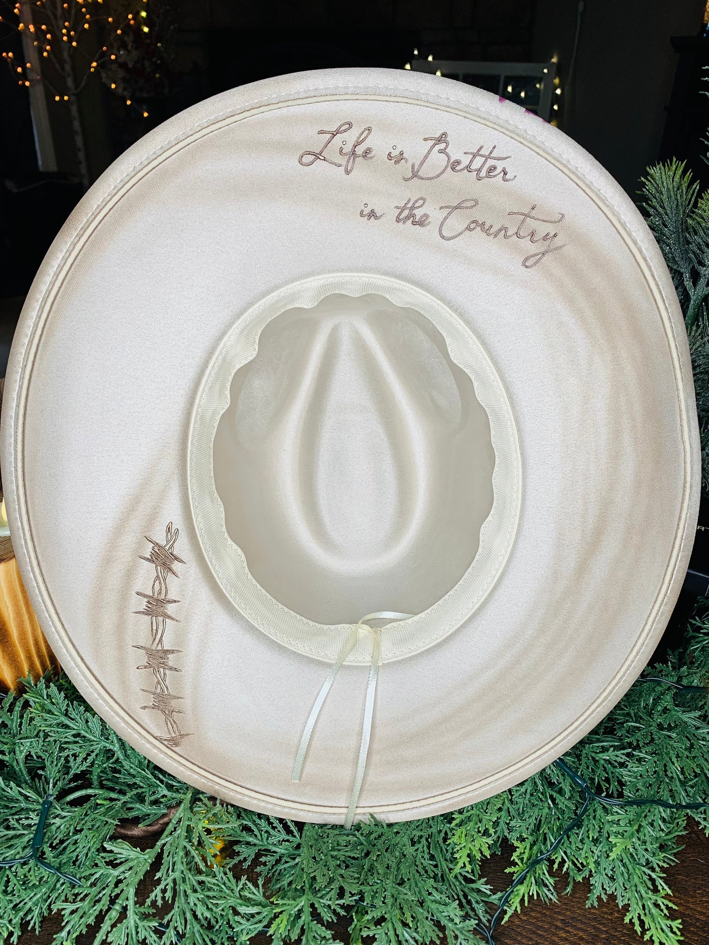 Hand Burned Rancher Hat "Life is Better in the Country" Design