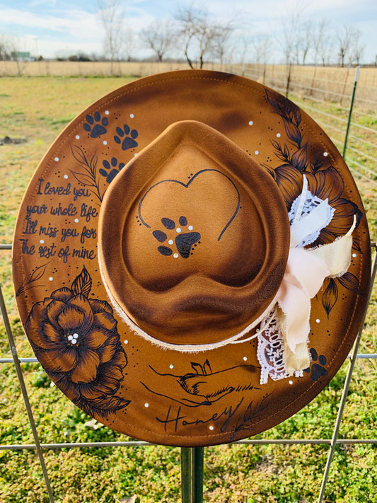 Hand Burned Heart Rancher Hat with "I Loved You" Dog Hat Design