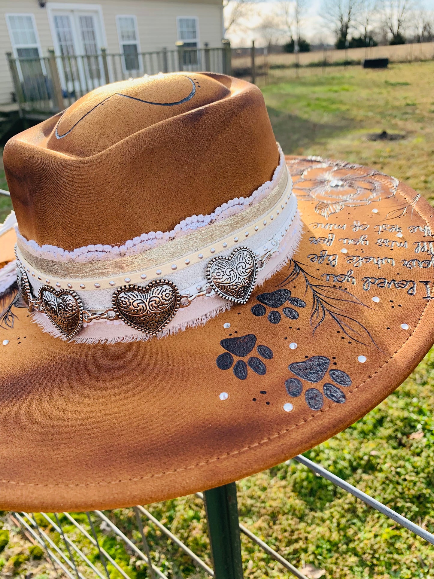 Hand Burned Heart Rancher Hat with "I Loved You" Dog Hat Design