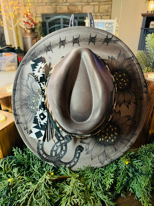 Hand Burned Rancher Hat "Horse Lovers Dream" Design