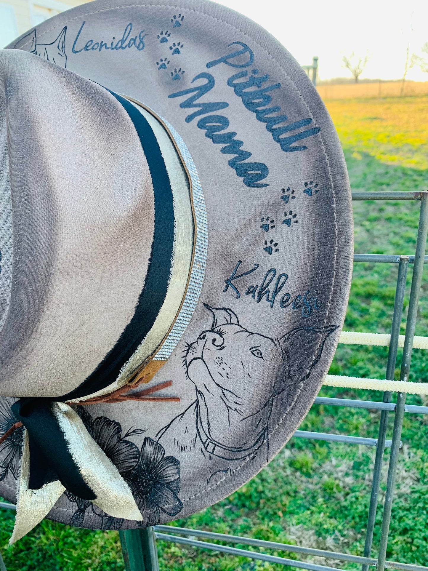Hand Burned Rancher Hat "Pitbull Mama" Design