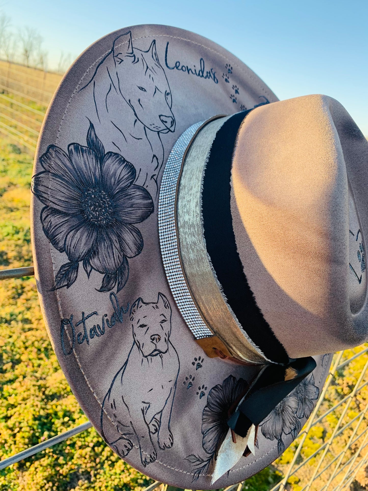 Hand Burned Rancher Hat "Pitbull Mama" Design
