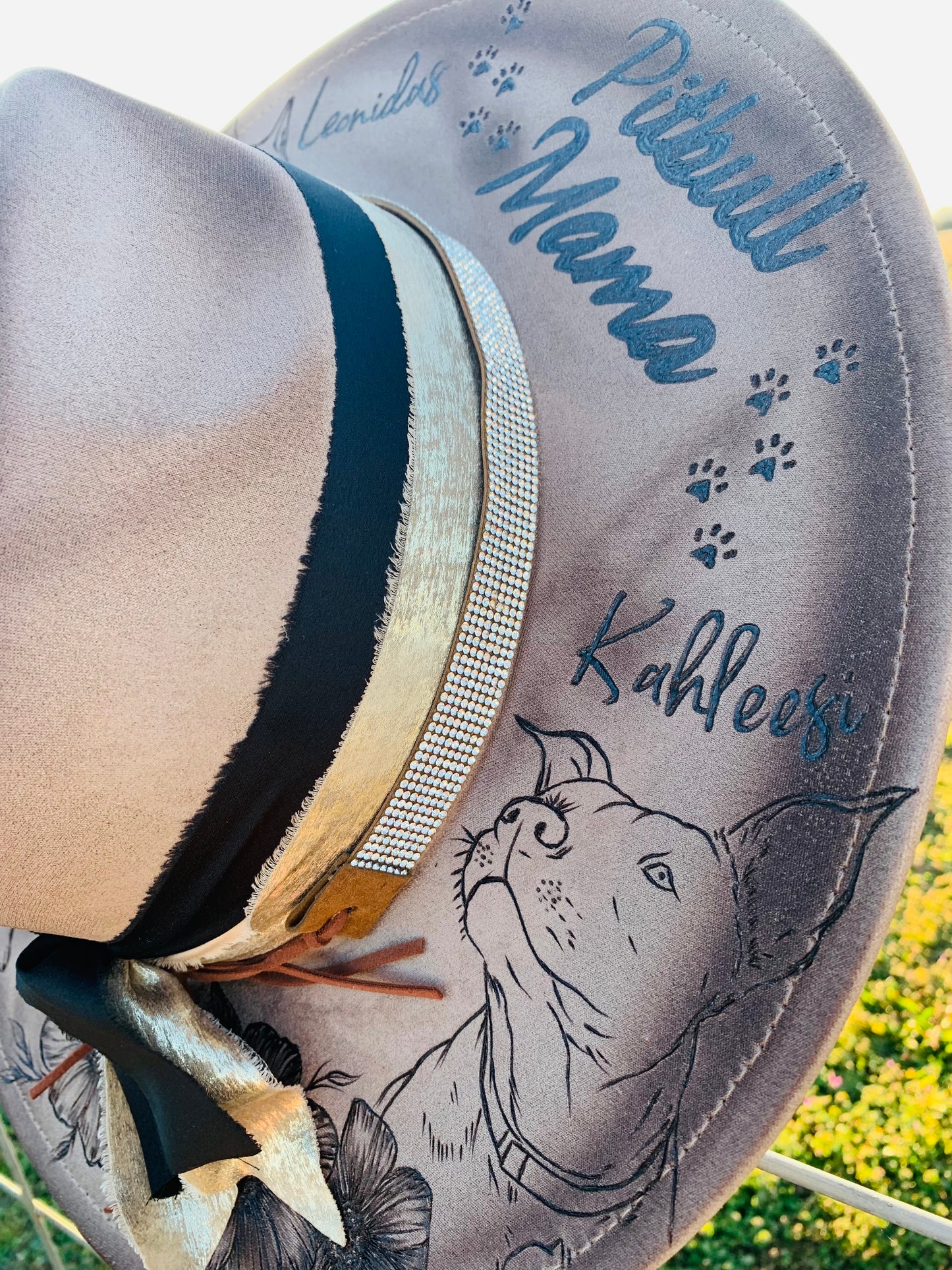 Hand Burned Rancher Hat "Pitbull Mama" Design