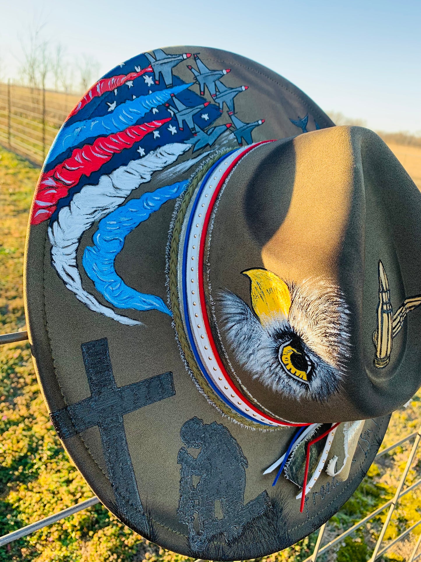 Hand Burned Rancher Hat "U.S. Army" Design