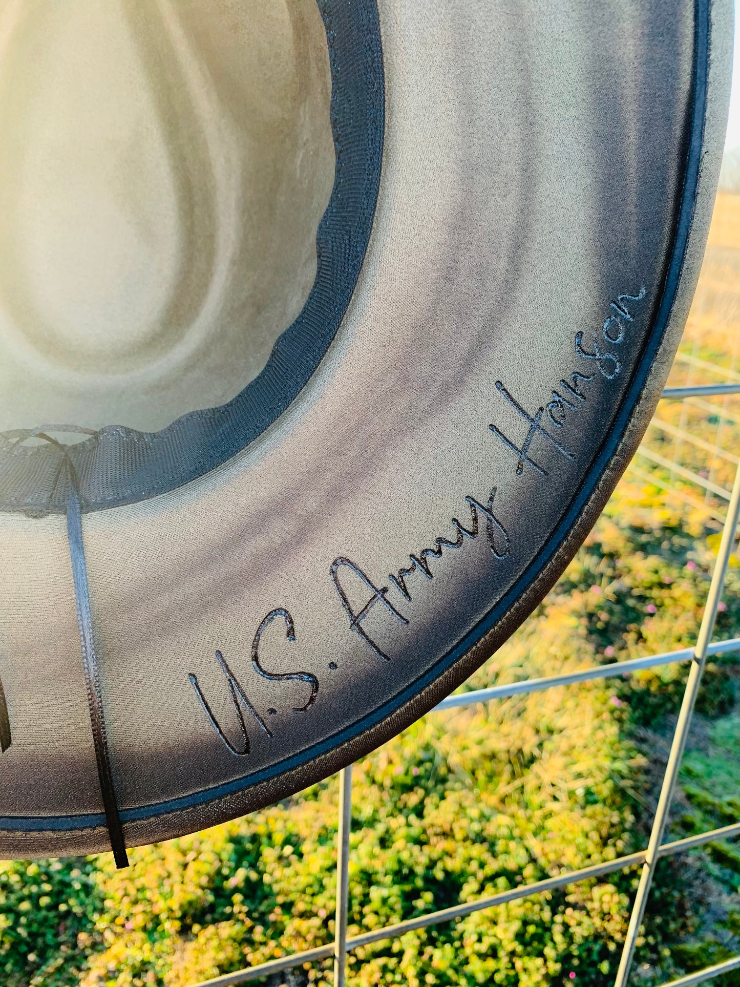 Hand Burned Rancher Hat "U.S. Army" Design