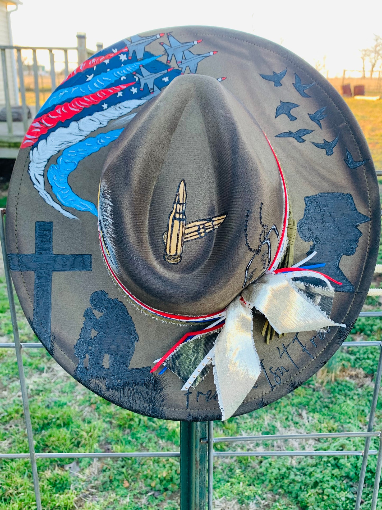 Hand Burned Rancher Hat "U.S. Army" Design