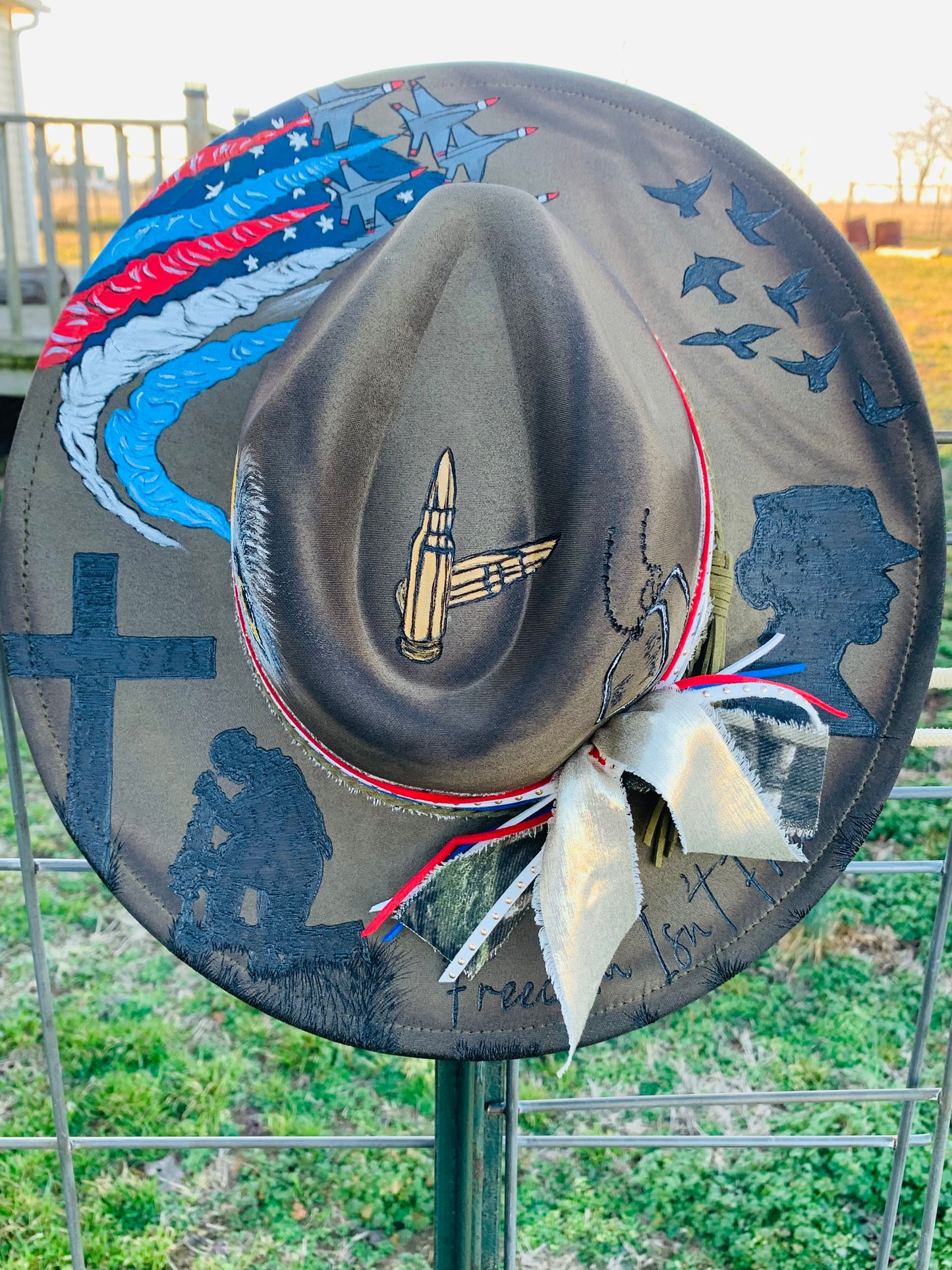 Hand Burned Rancher Hat "U.S. Army" Design