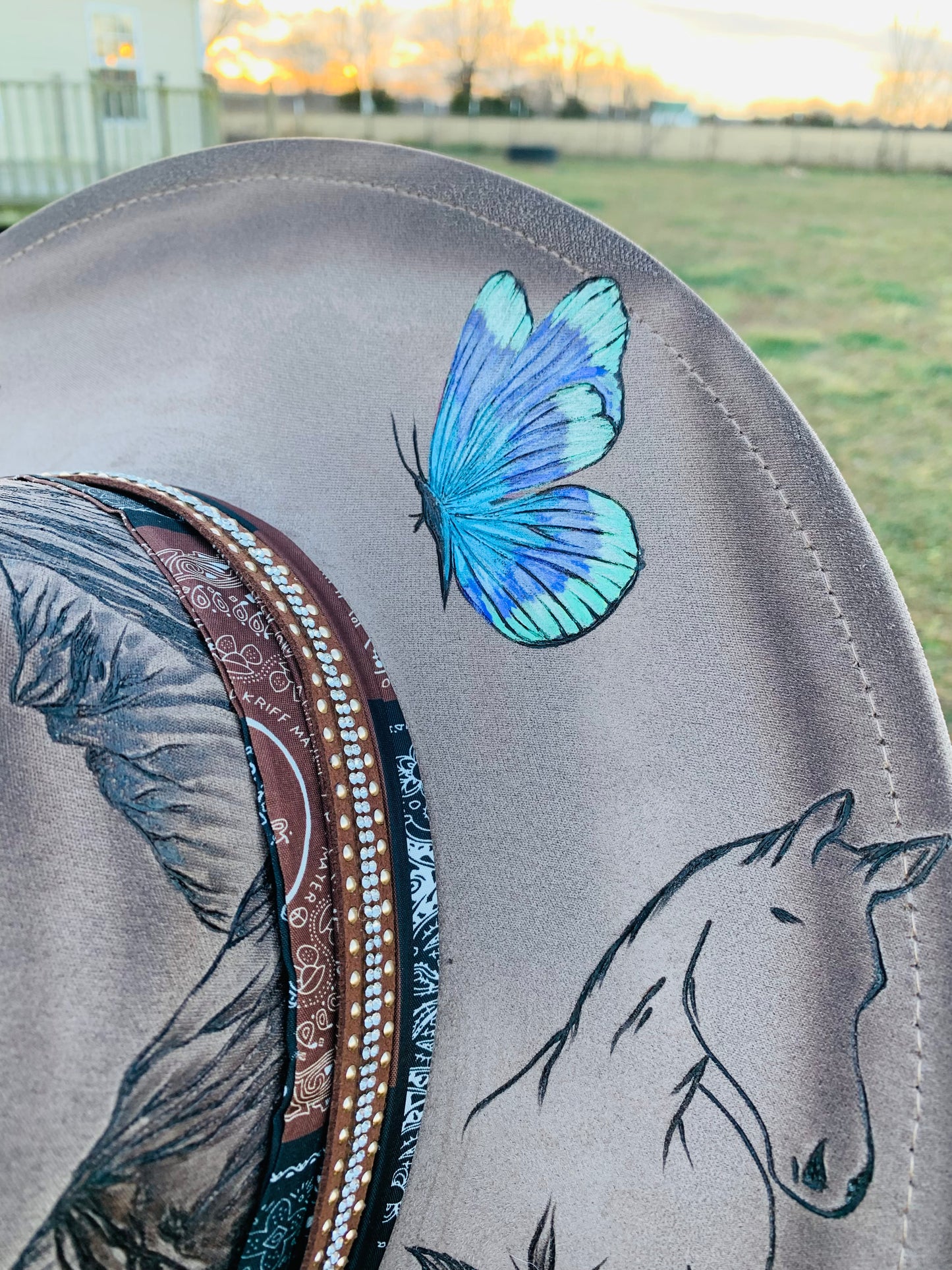 Hand Burned Rancher Hat "Dreaming of the Mountains" Design