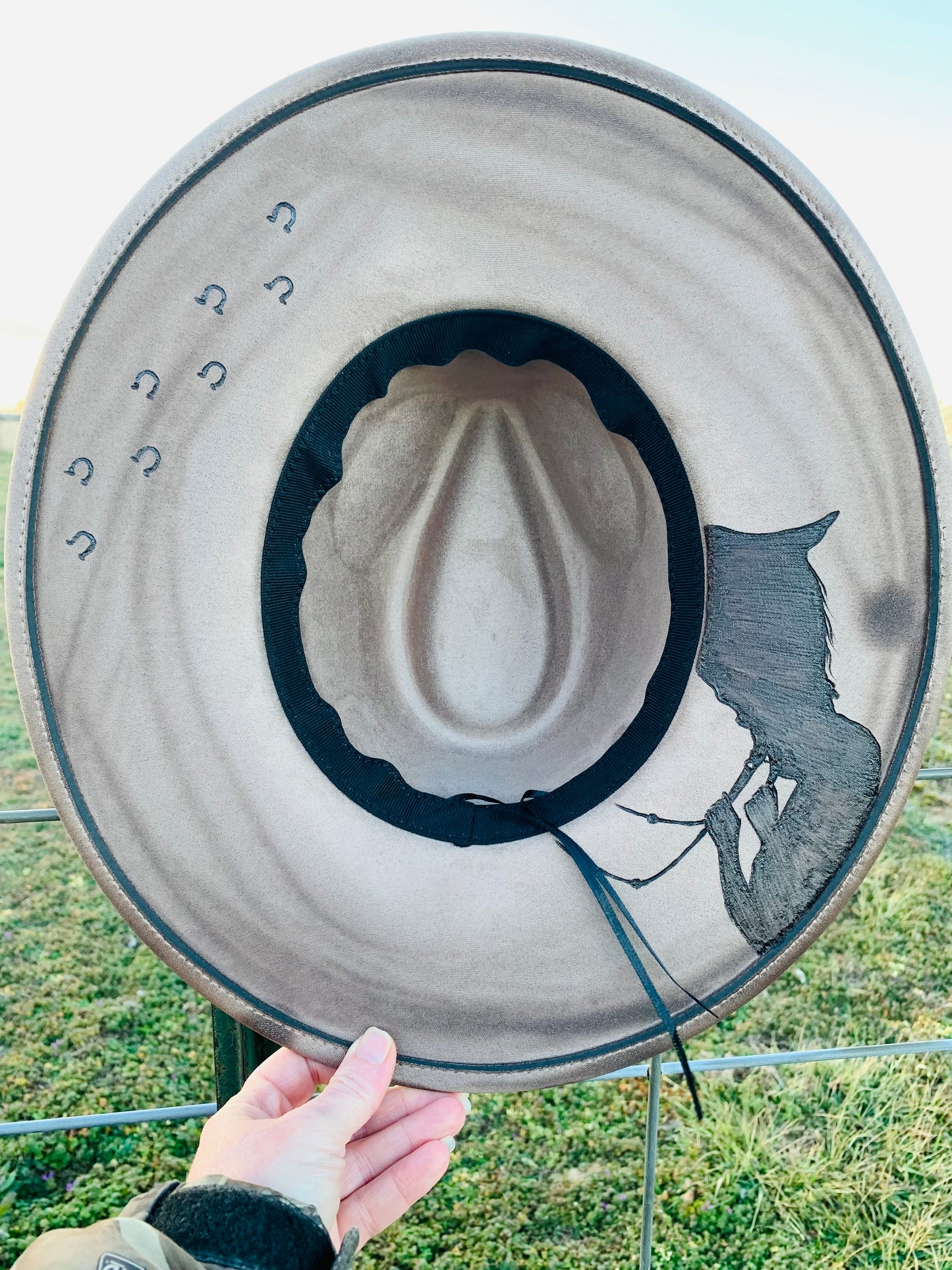 Hand Burned Rancher Hat "Dreaming of the Mountains" Design