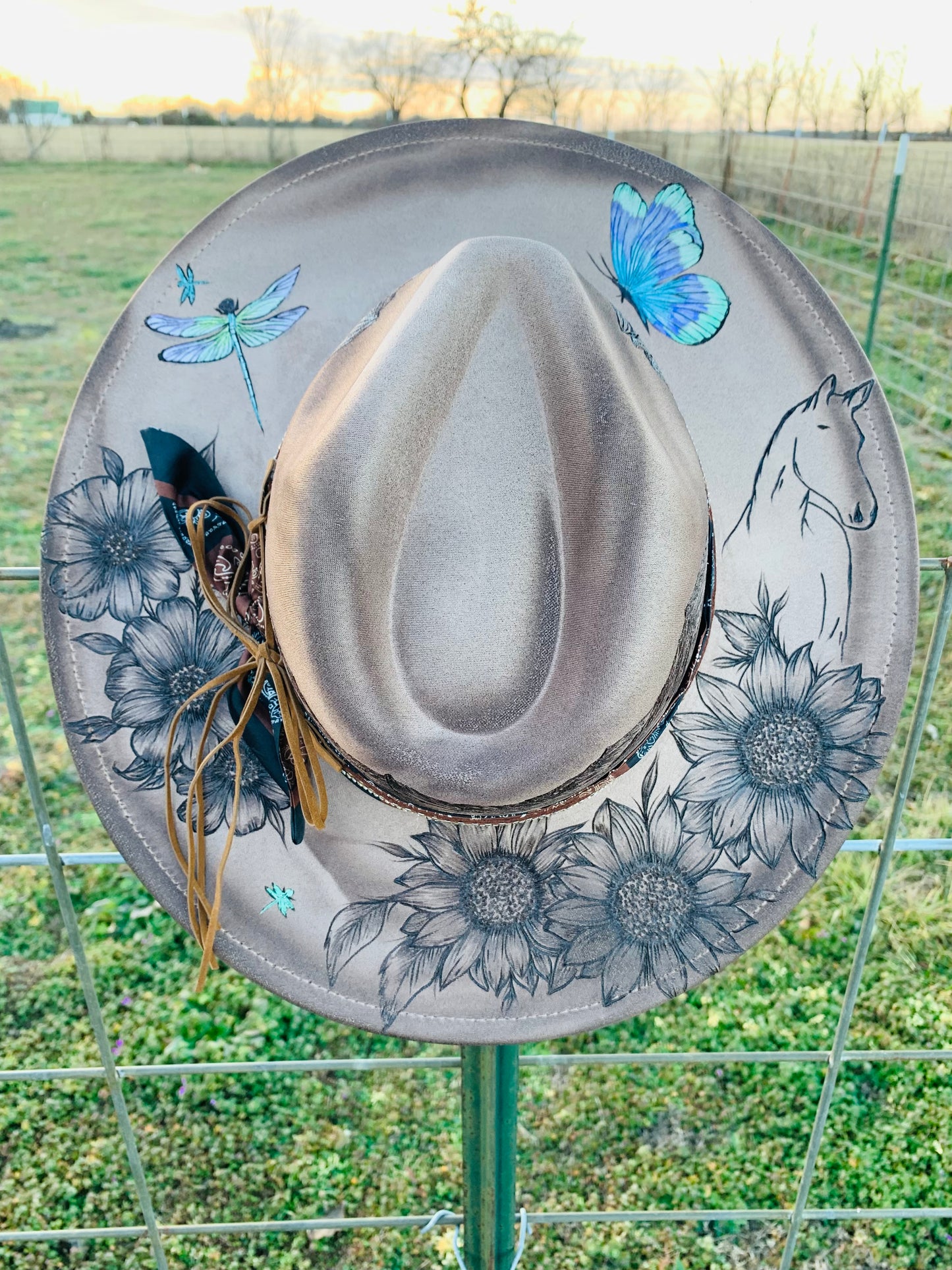 Hand Burned Rancher Hat "Dreaming of the Mountains" Design