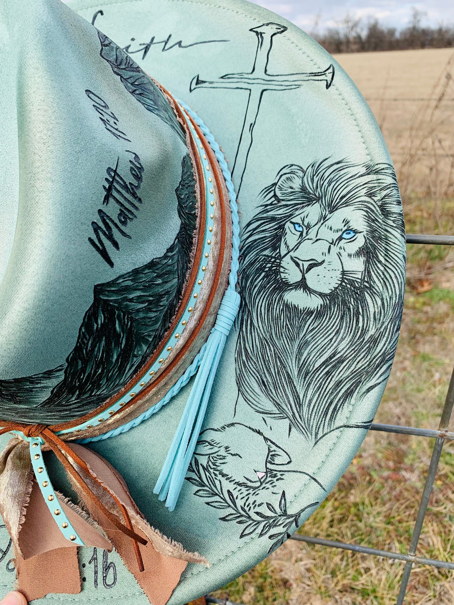 Hand Burned Rancher Hat "Jesus" Design