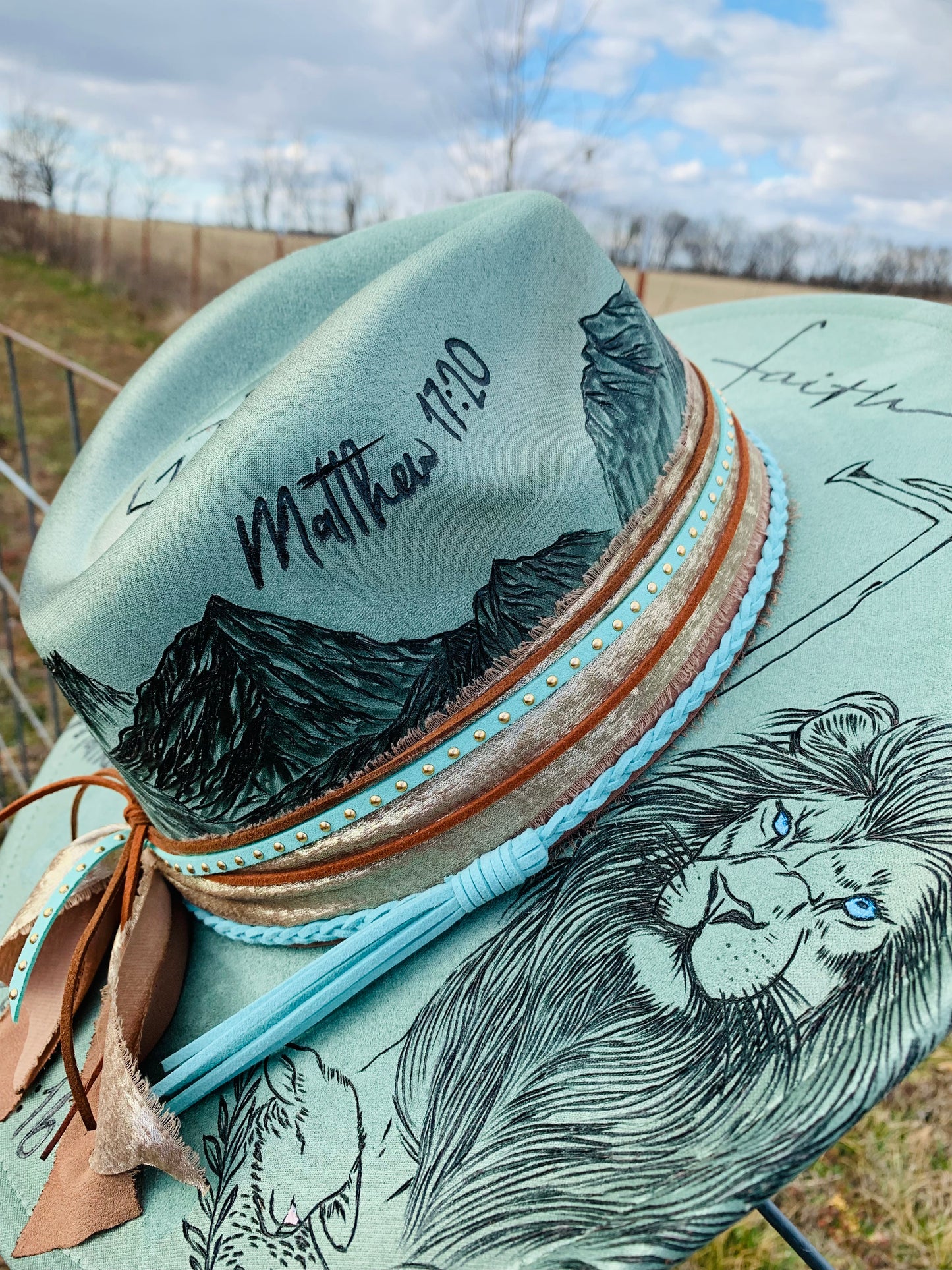 Hand Burned Rancher Hat "Jesus" Design