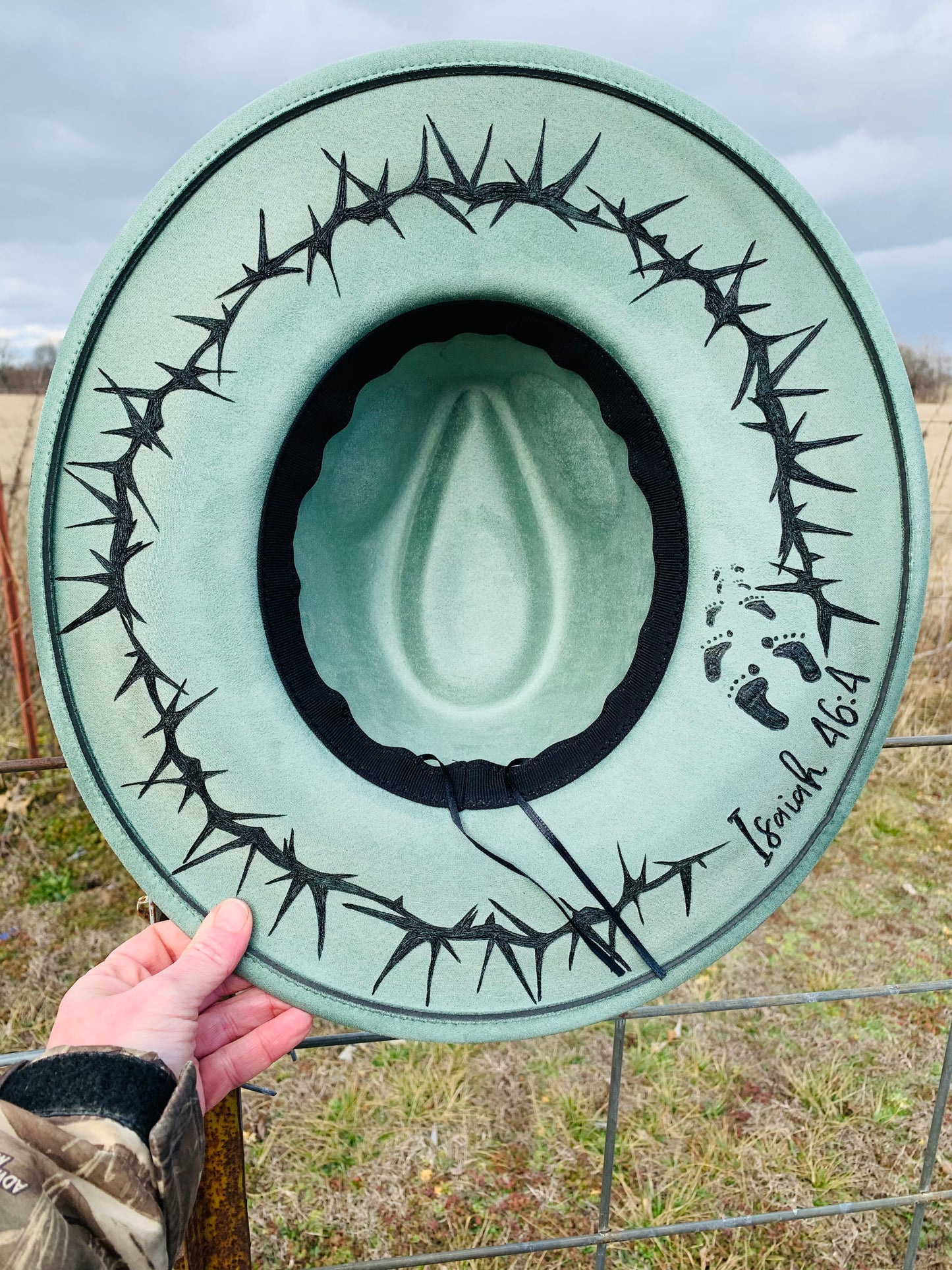 Hand Burned Rancher Hat "Jesus" Design