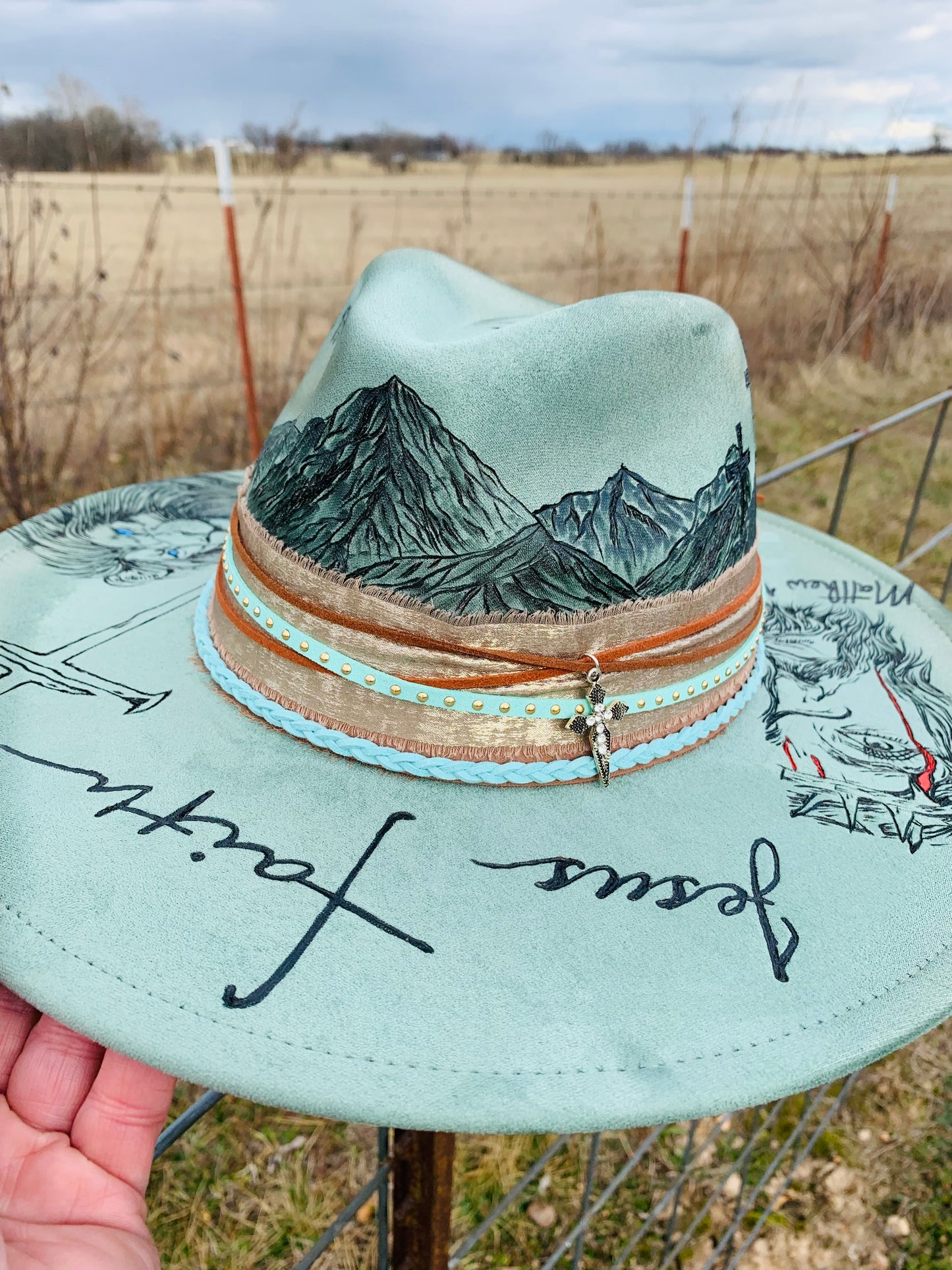 Hand Burned Rancher Hat "Jesus" Design