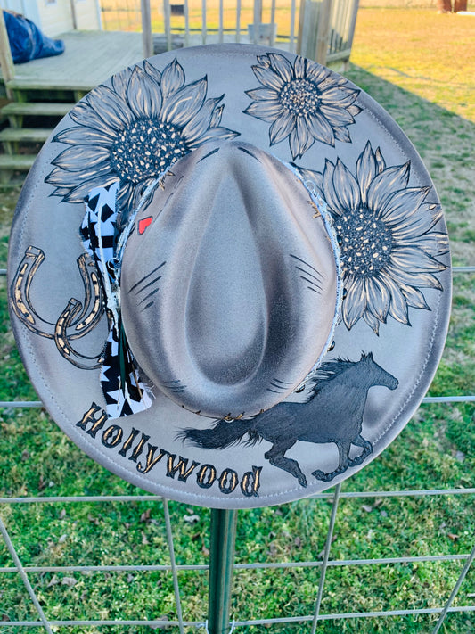 Hand Burned Rancher Hat "Hollywood" Design