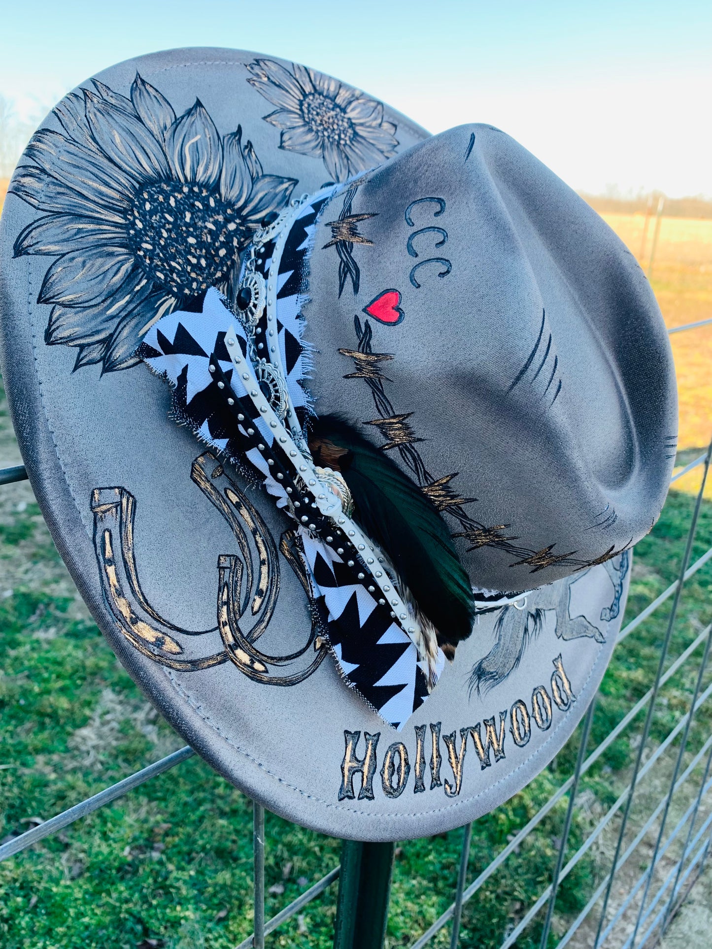 Hand Burned Rancher Hat "Hollywood" Design