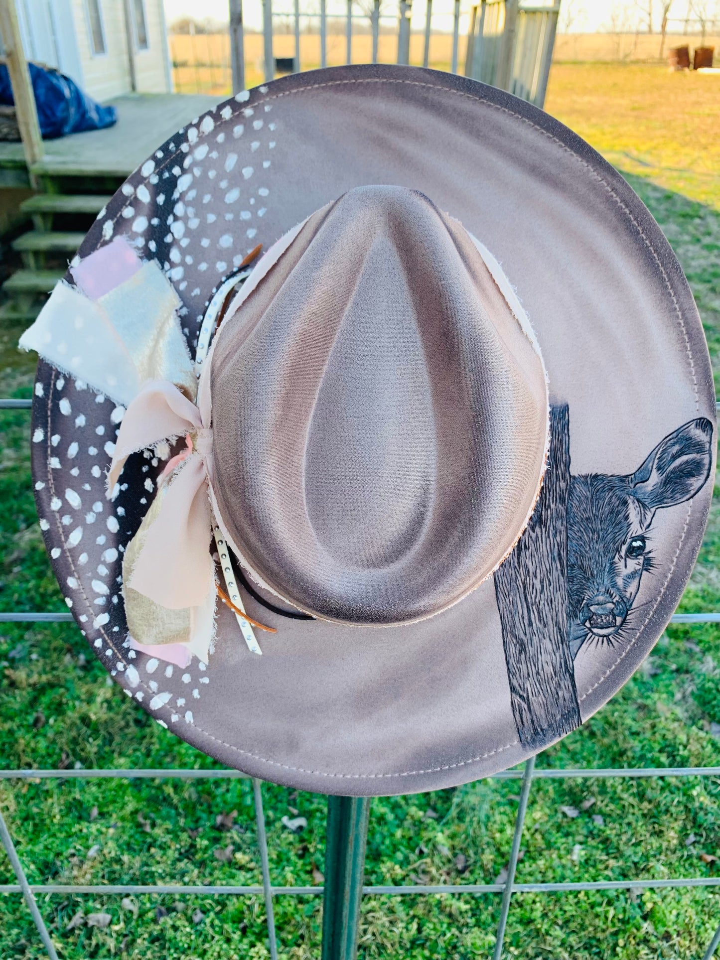 Hand Burned Rancher Hat "Sweet Fawn" Design