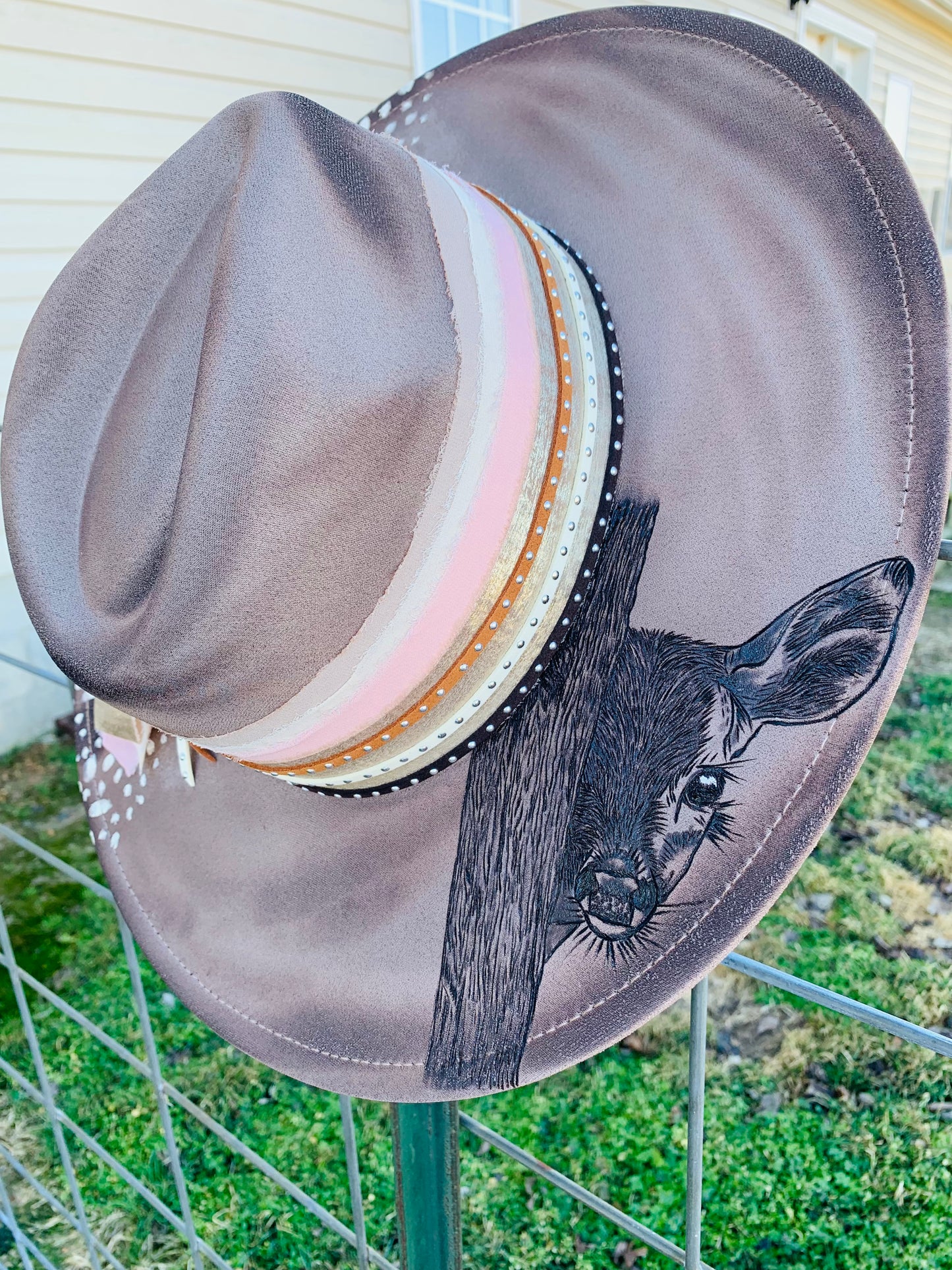 Hand Burned Rancher Hat "Sweet Fawn" Design
