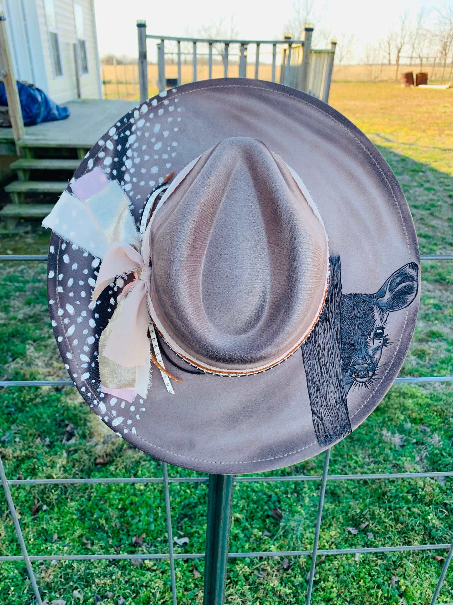 Hand Burned Rancher Hat "Sweet Fawn" Design