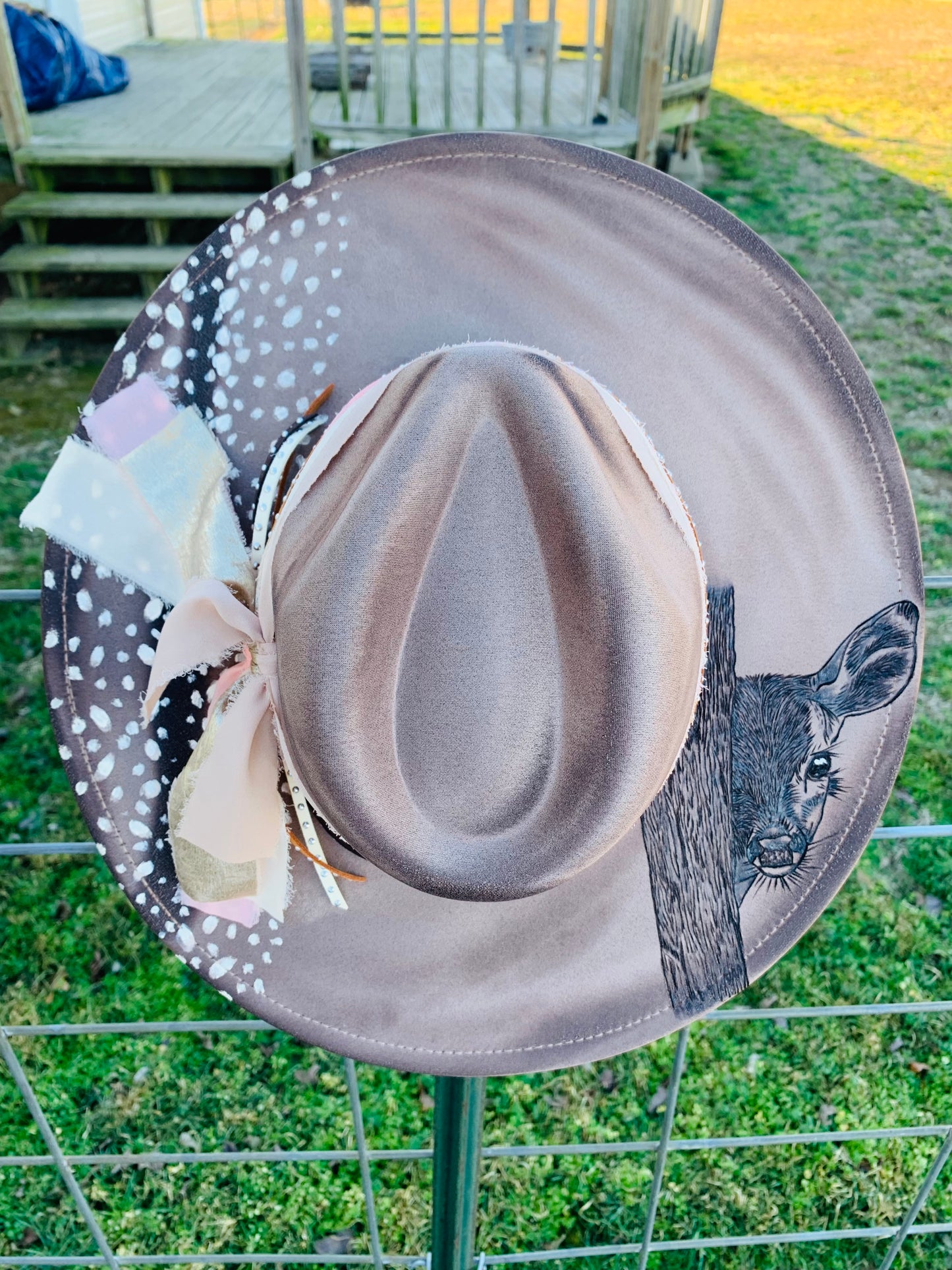 Hand Burned Rancher Hat "Sweet Fawn" Design