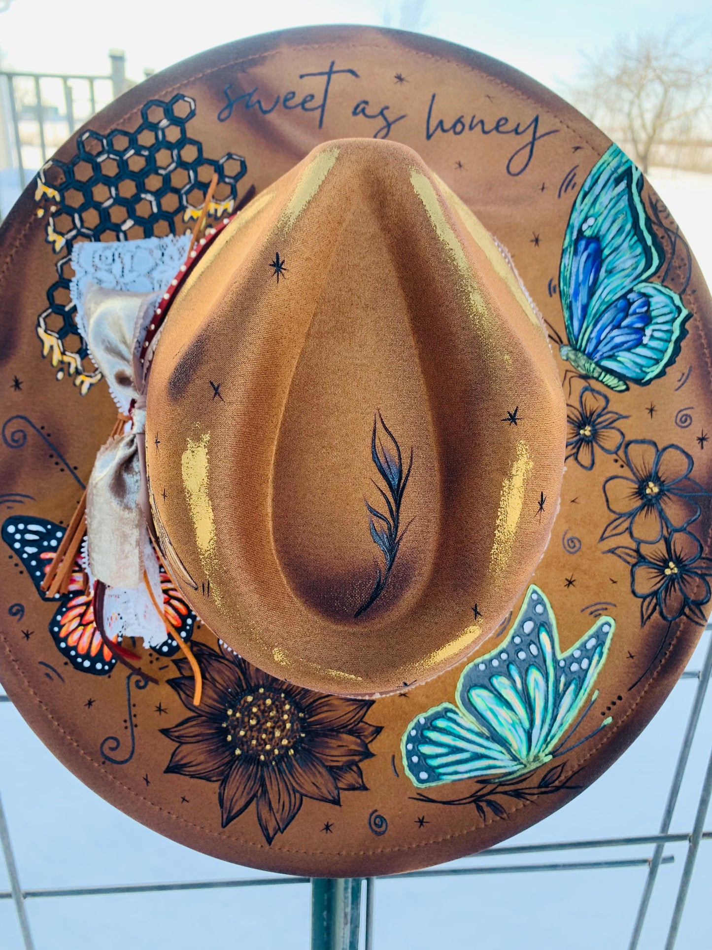 Hand Burned Rancher Hat "Sweet as Honey" Design