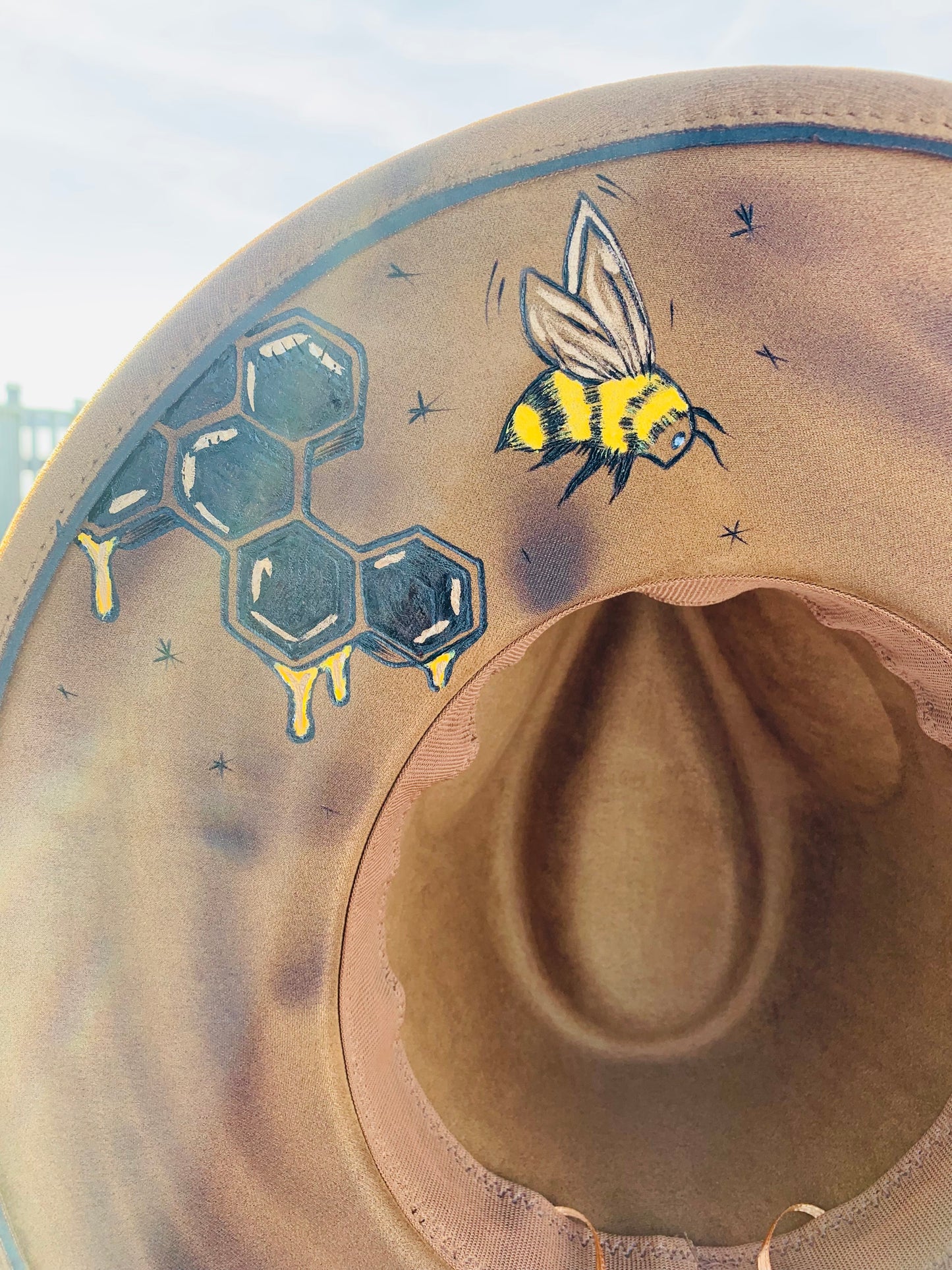Hand Burned Rancher Hat "Sweet as Honey" Design