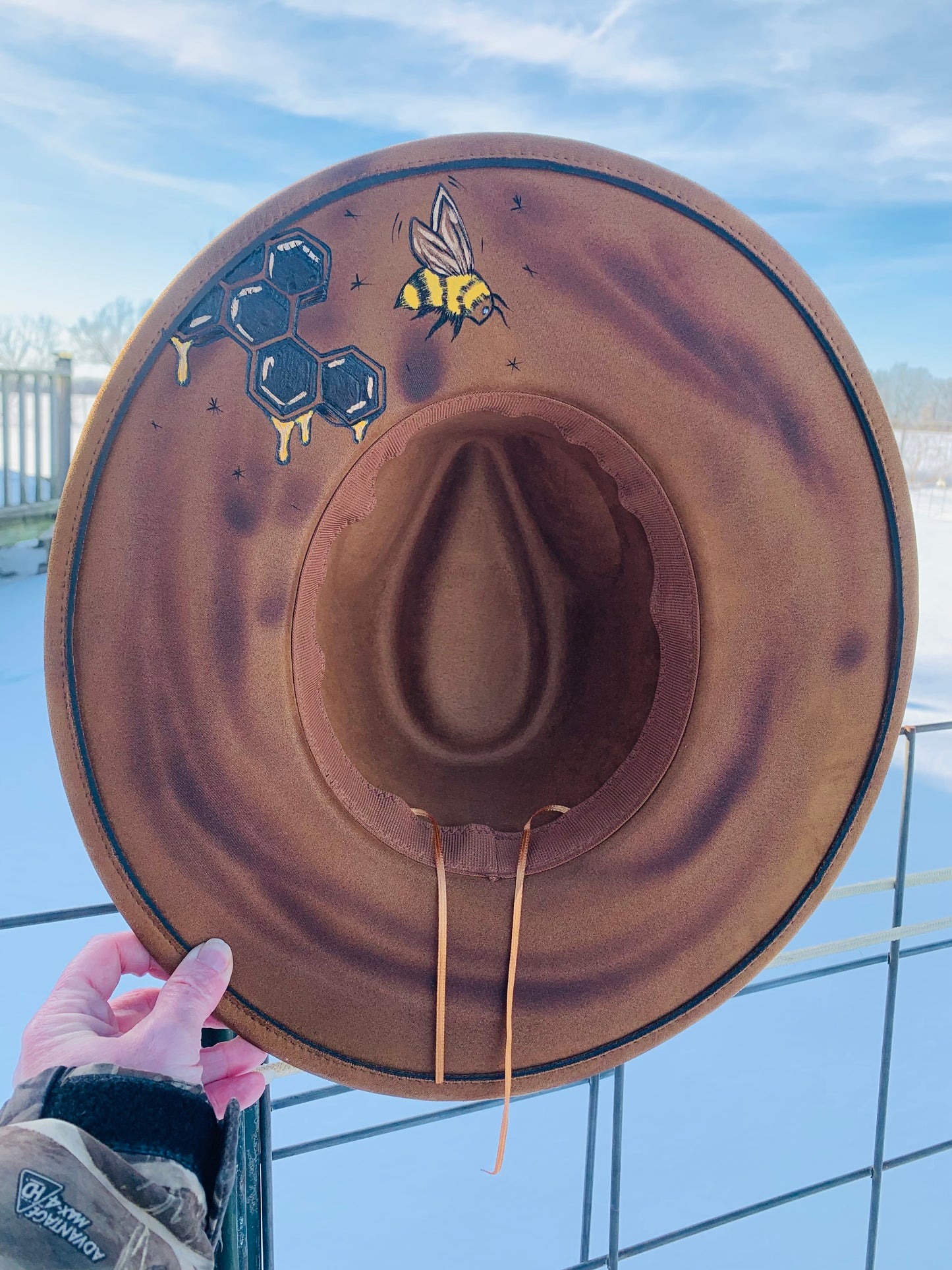 Hand Burned Rancher Hat "Sweet as Honey" Design
