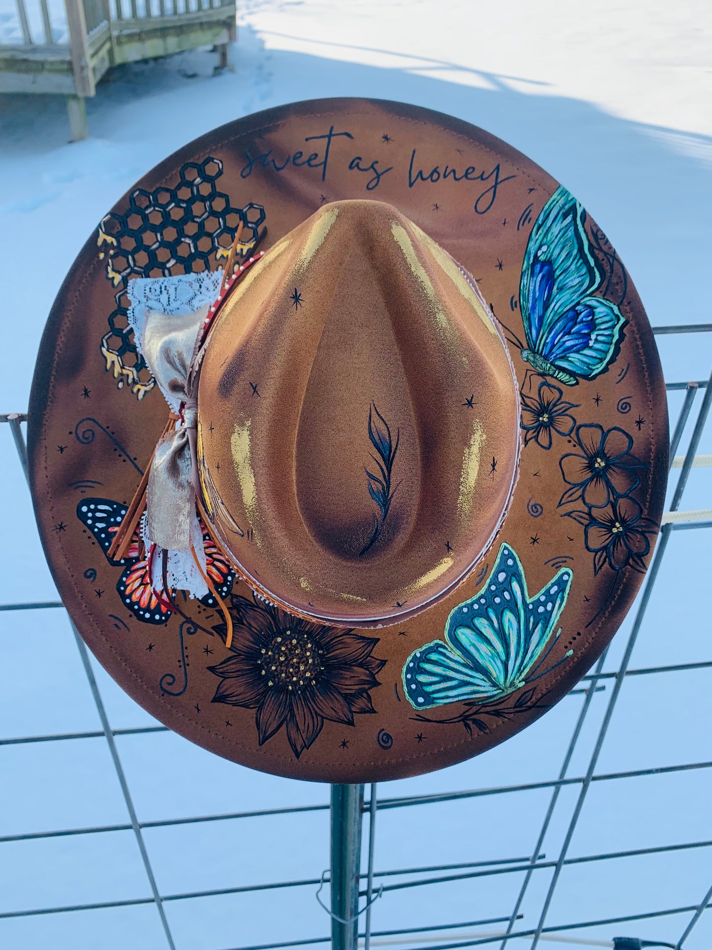 Hand Burned Rancher Hat "Sweet as Honey" Design