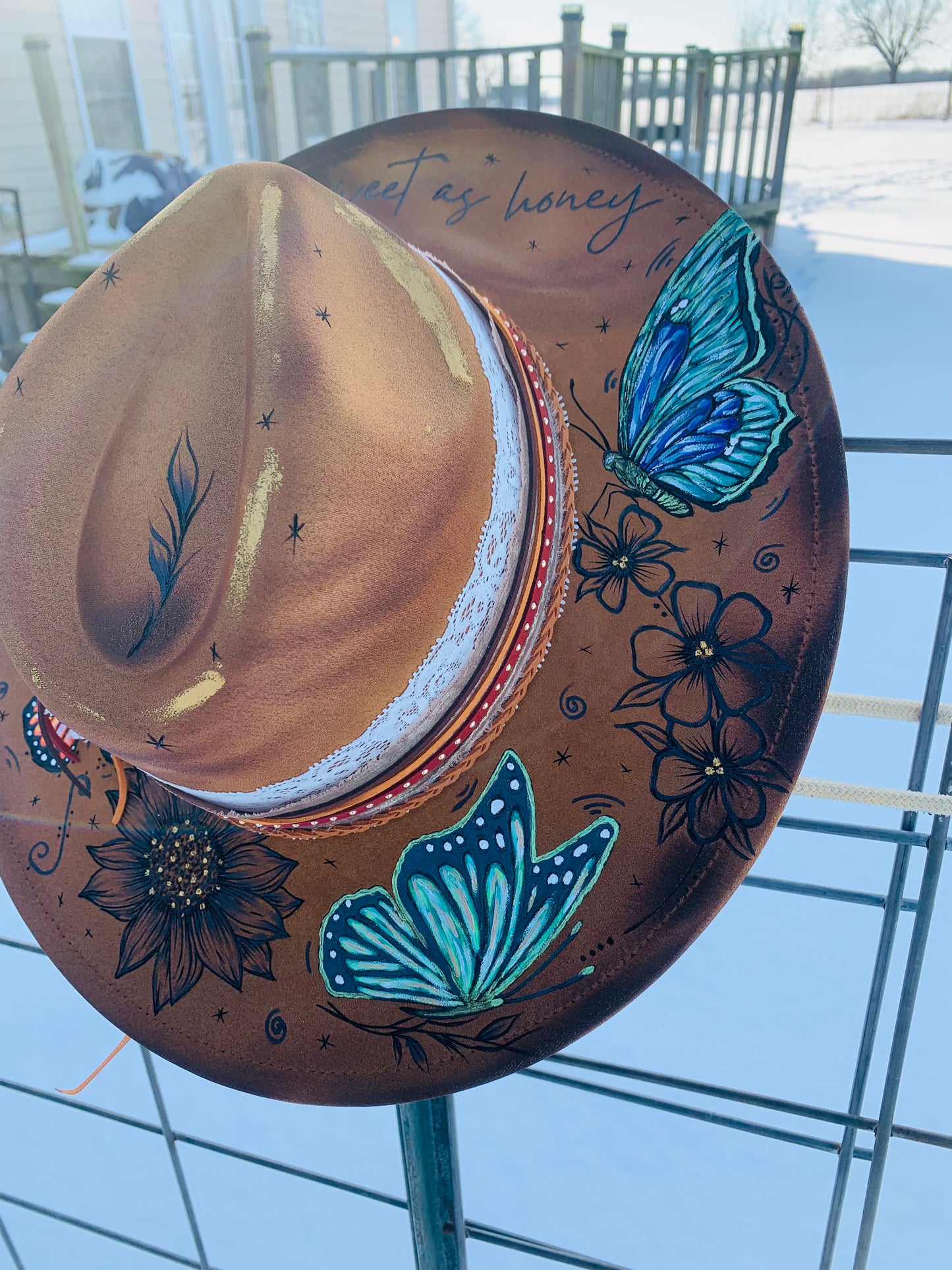 Hand Burned Rancher Hat "Sweet as Honey" Design