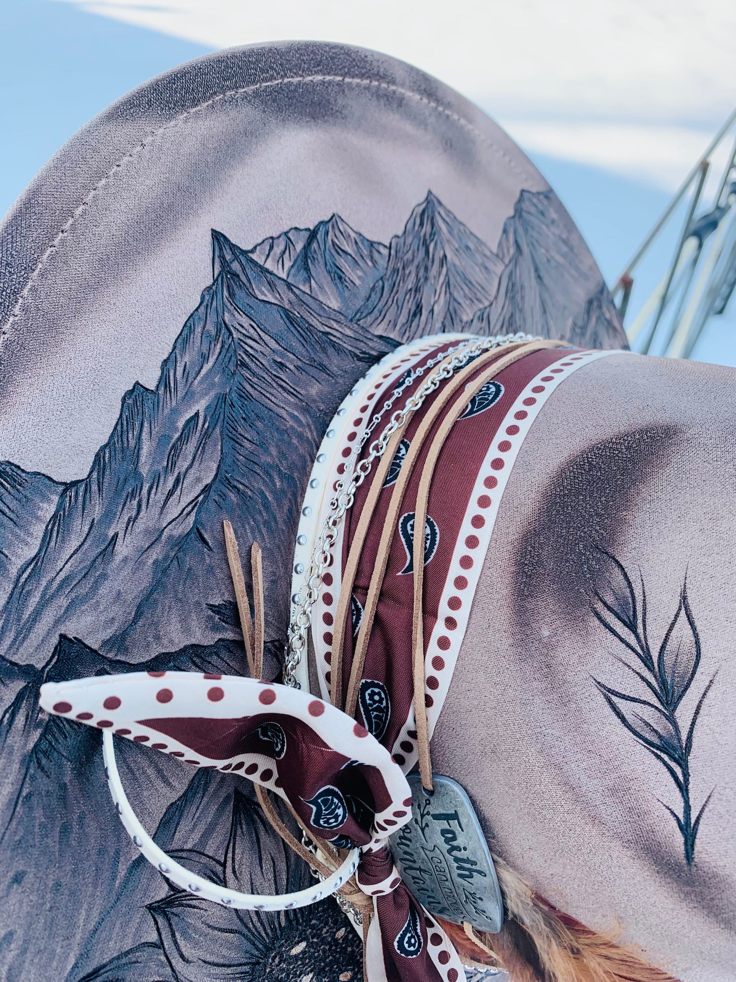 Hand Burned Rancher Hat "Mountains and Sunflowers" Design
