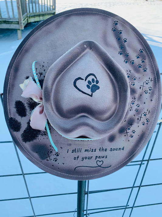 Hand Burned Heart Rancher Hat with "Sound of your Paws" Design
