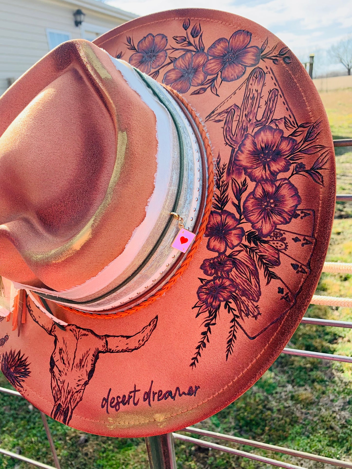 Hand Burned Heart Rancher Hat with "Desert Dreamer" Design