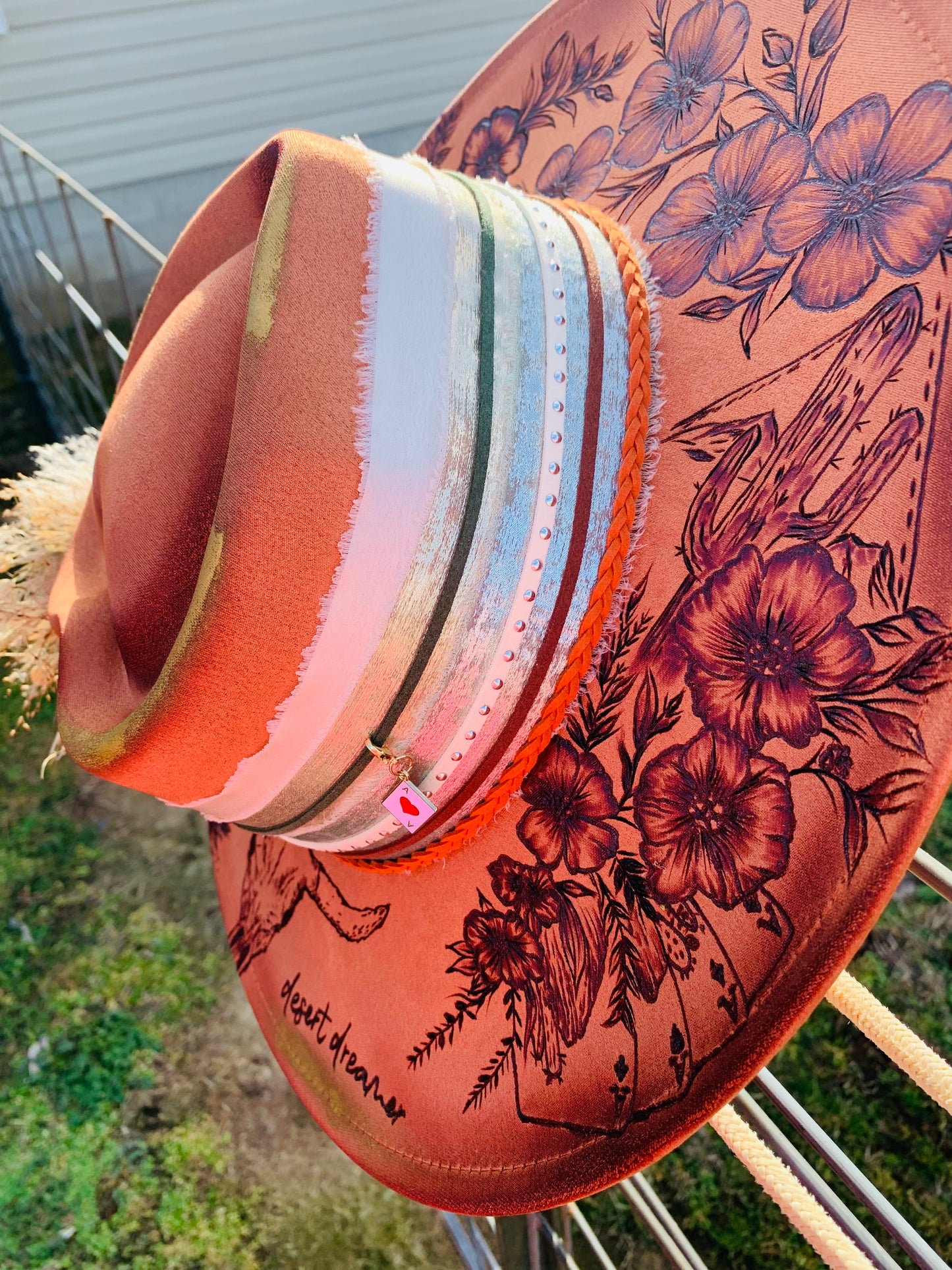 Hand Burned Heart Rancher Hat with "Desert Dreamer" Design