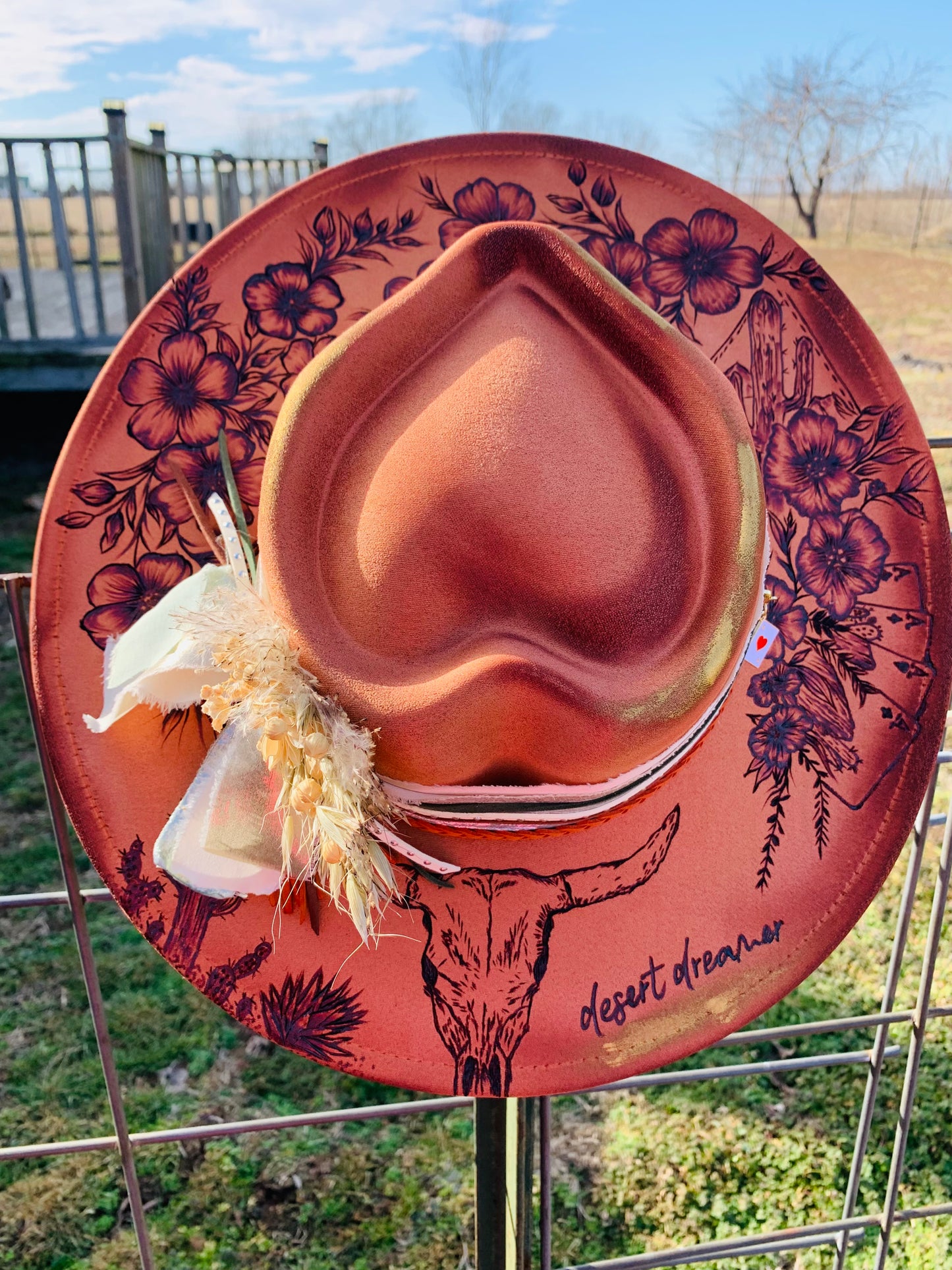 Hand Burned Heart Rancher Hat with "Desert Dreamer" Design