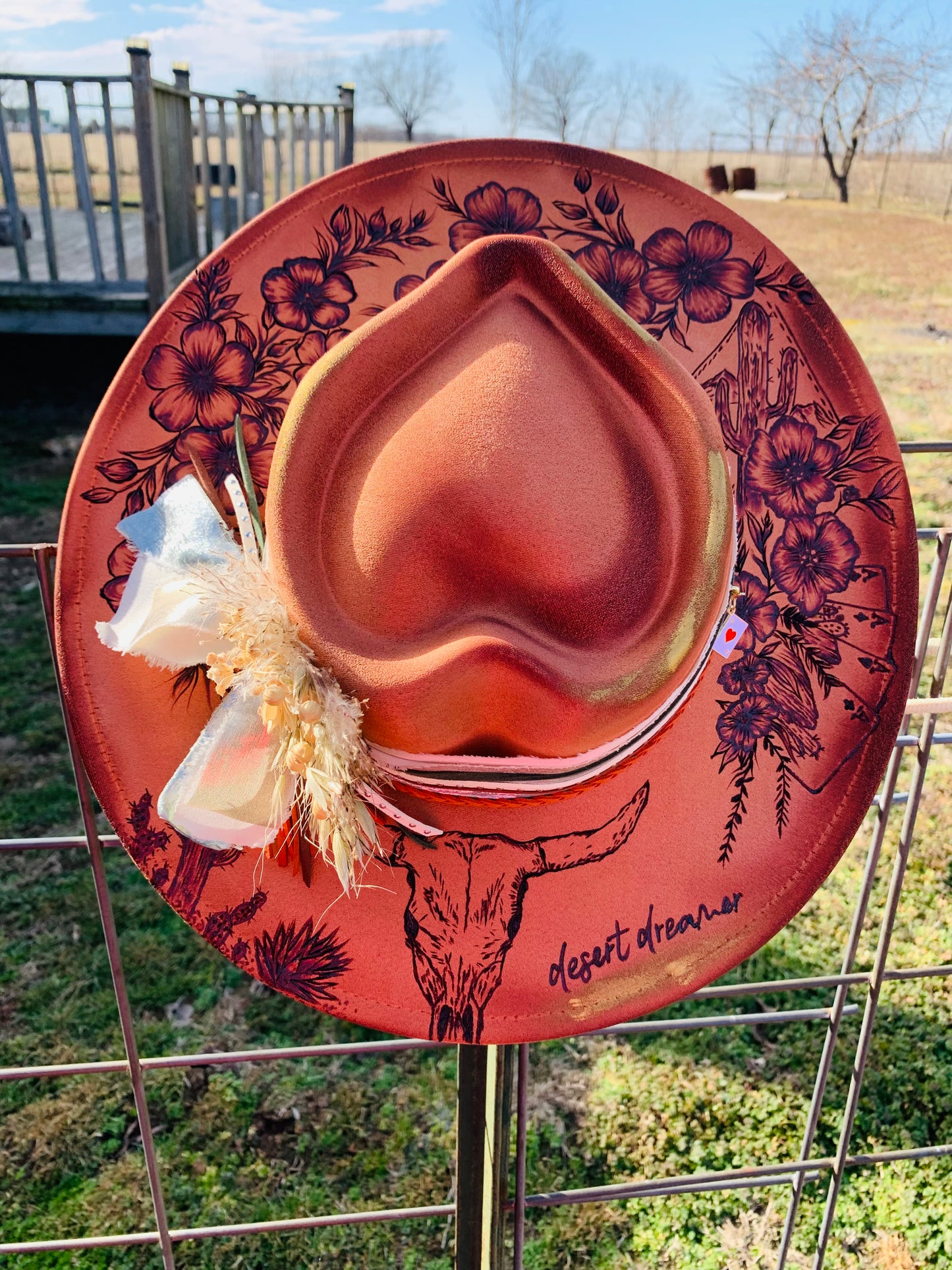 Hand Burned Heart Rancher Hat with "Desert Dreamer" Design