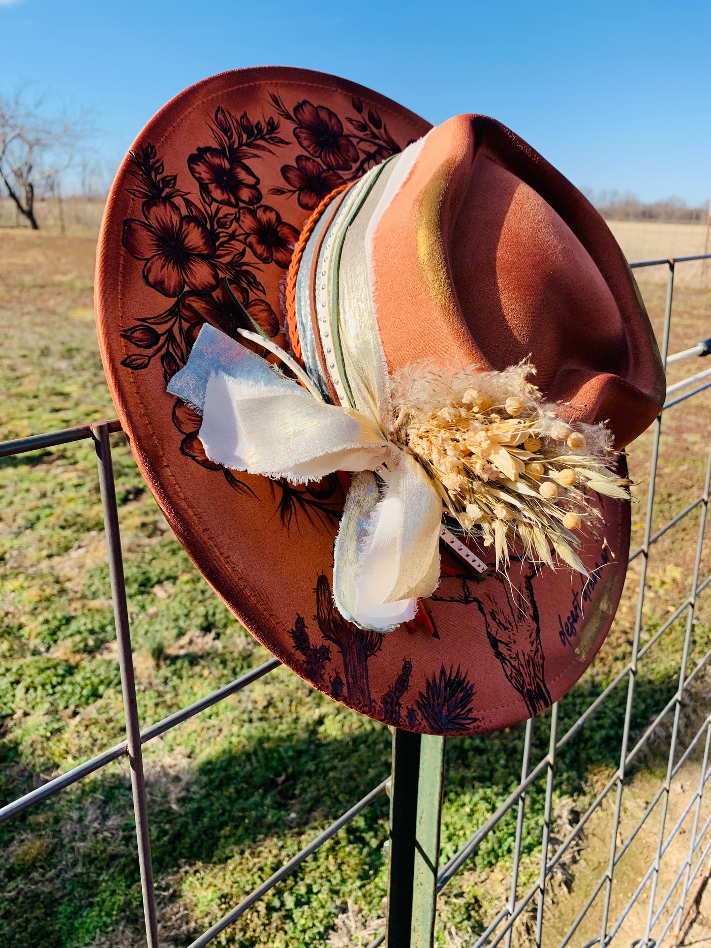 Hand Burned Heart Rancher Hat with "Desert Dreamer" Design