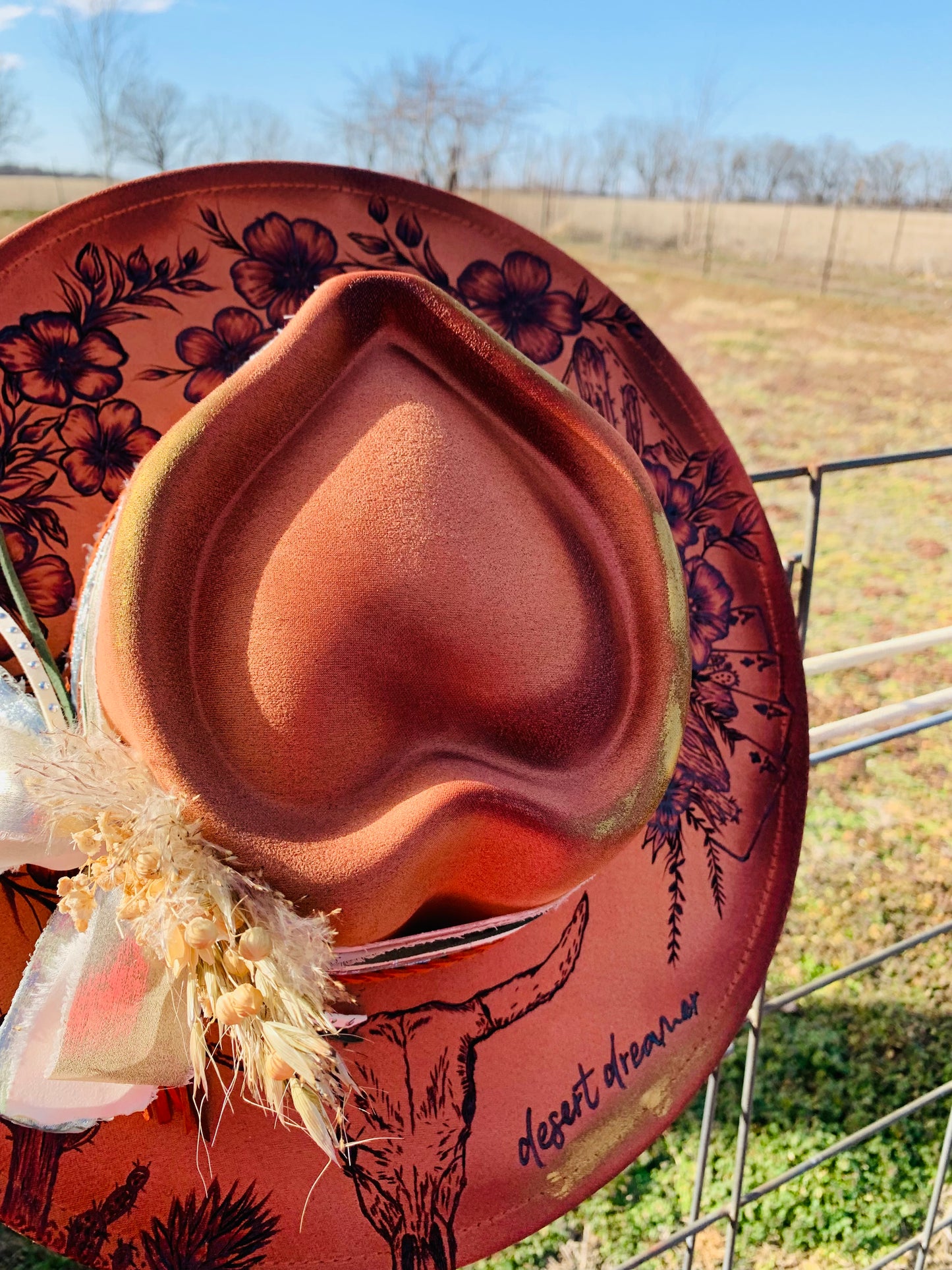 Hand Burned Heart Rancher Hat with "Desert Dreamer" Design