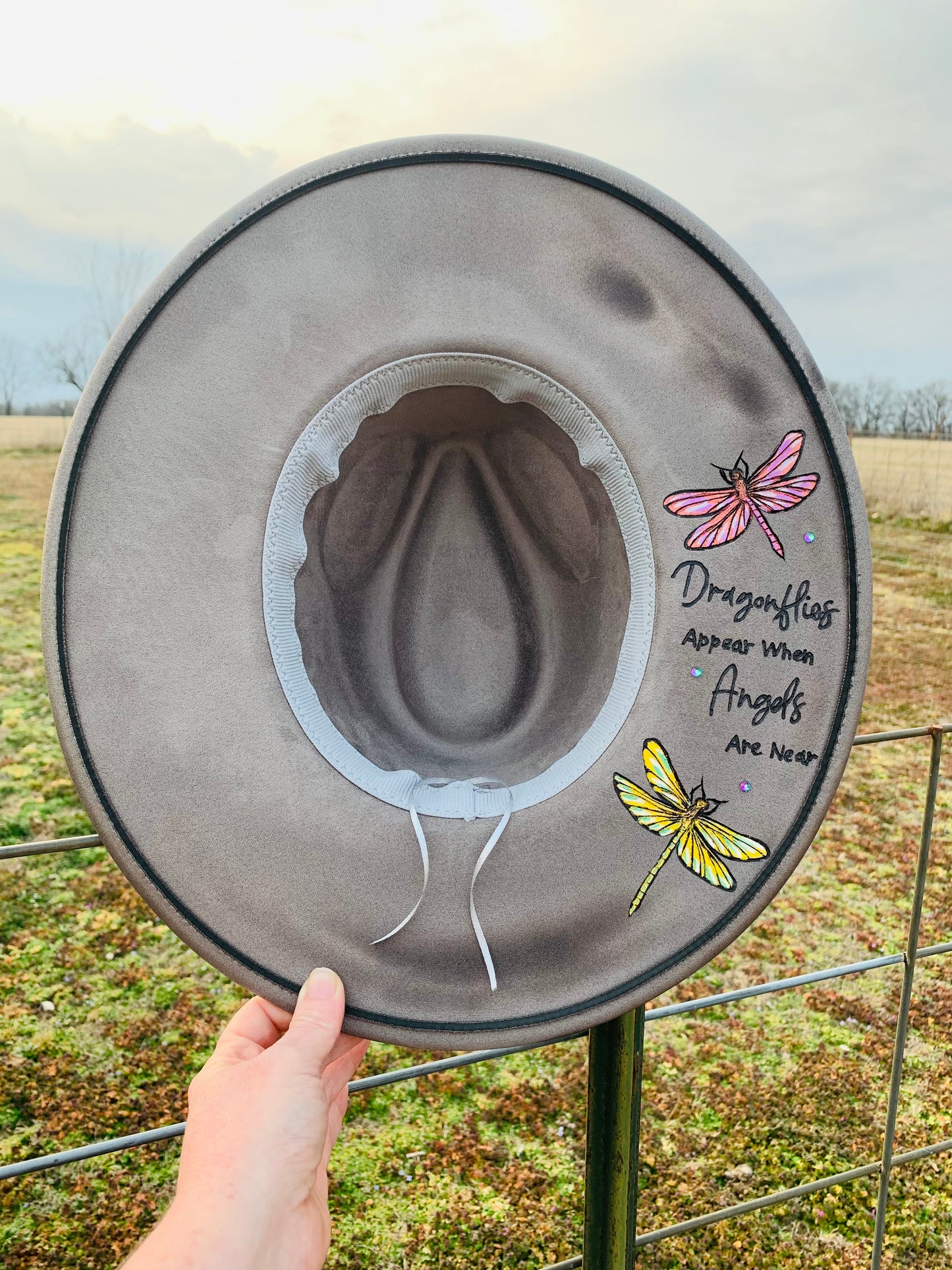 Hand Burned Rancher Hat "Dragonflies & Angels" Design