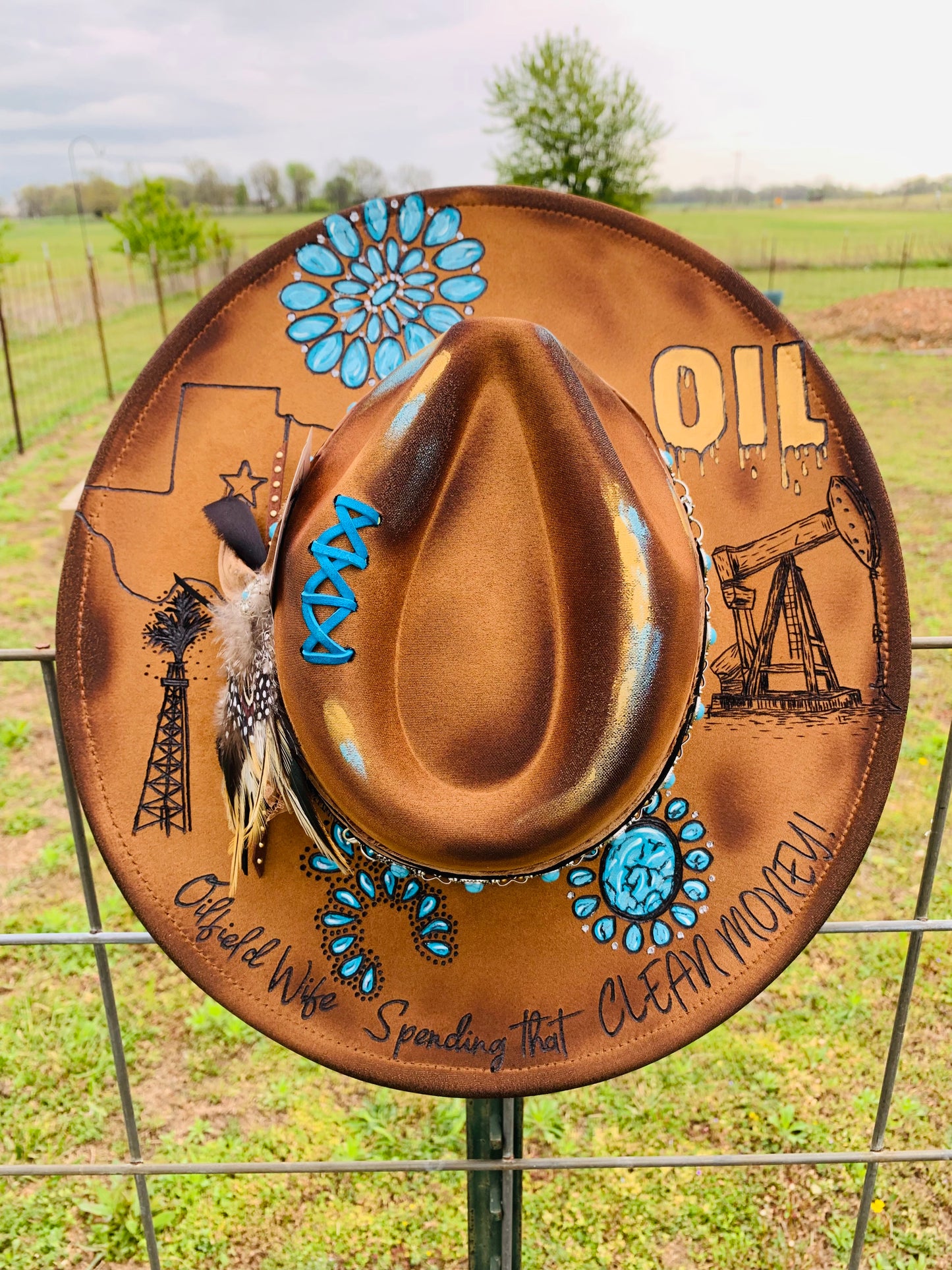 Hand Burned Rancher Hat "Black Gold" Design