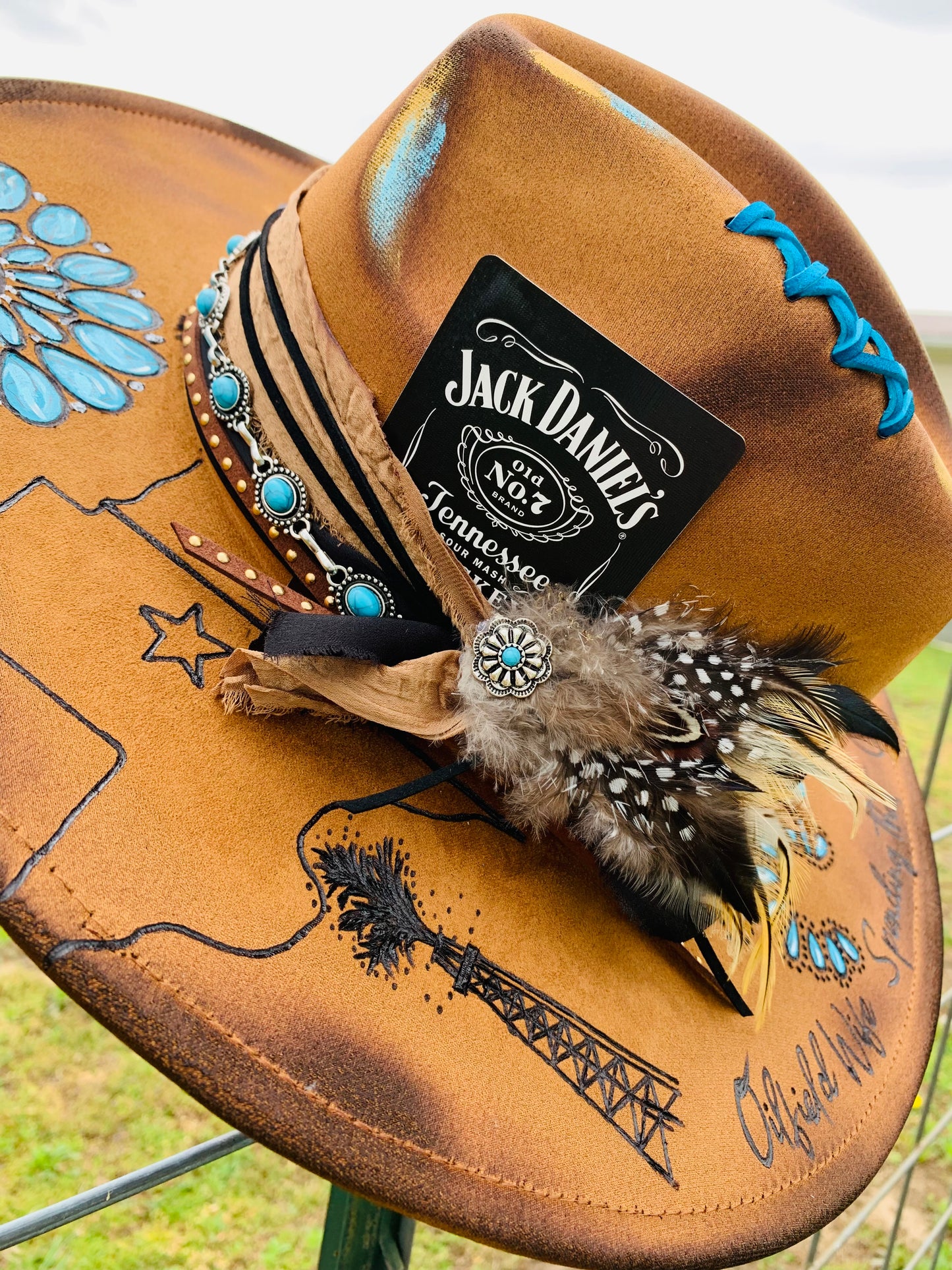 Hand Burned Rancher Hat "Black Gold" Design