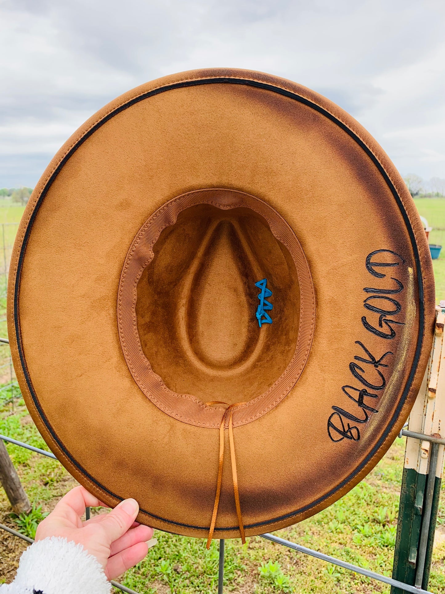 Hand Burned Rancher Hat "Black Gold" Design