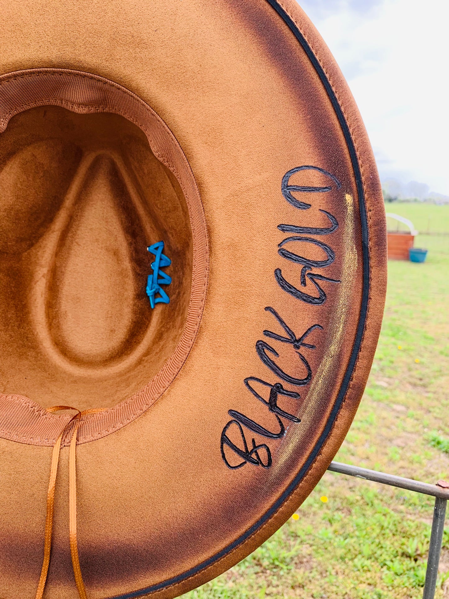 Hand Burned Rancher Hat "Black Gold" Design