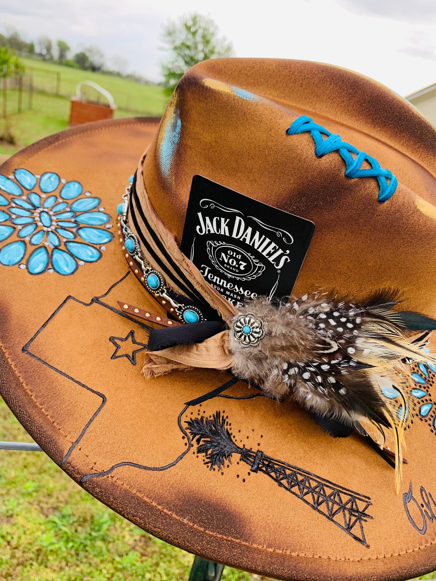 Hand Burned Rancher Hat "Black Gold" Design