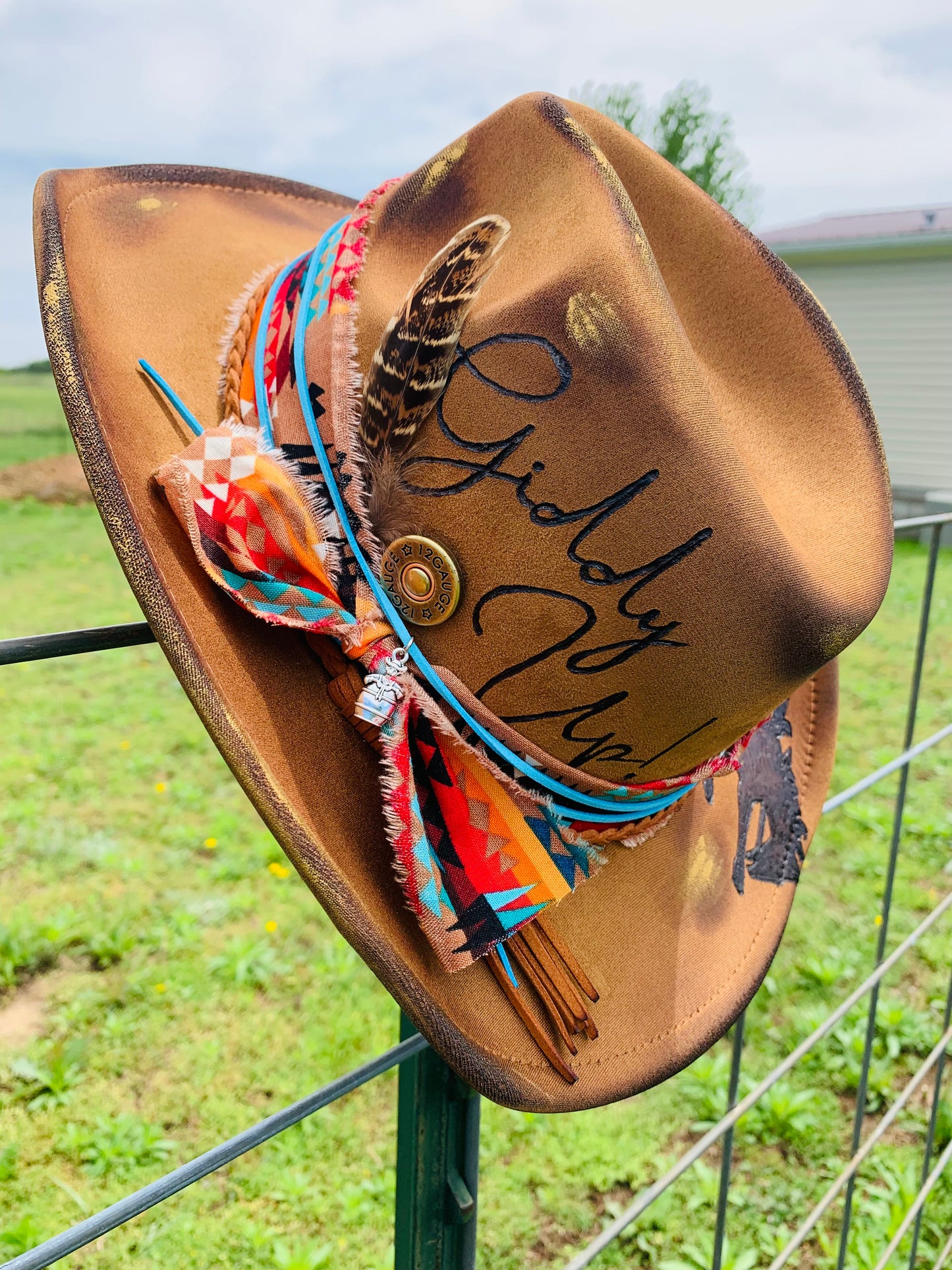 Hand Burned Youth Cowboy Hat with a Bronc Rider Design