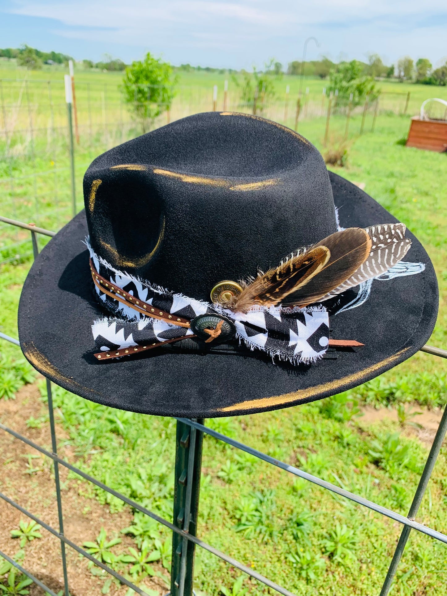 Hand Burned Youth Cowboy Hat with a Bull Skull Design