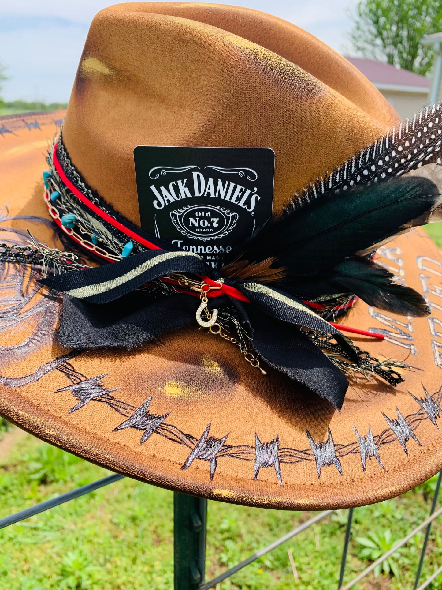 Hand Burned Rancher Hat "Mama Tried" Design