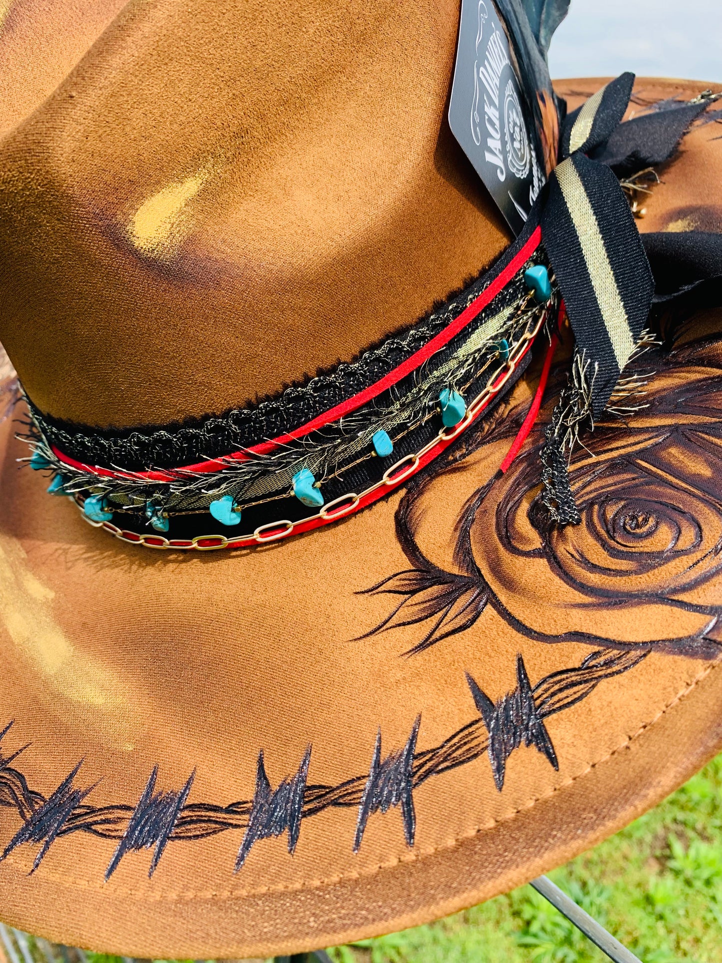 Hand Burned Rancher Hat "Mama Tried" Design