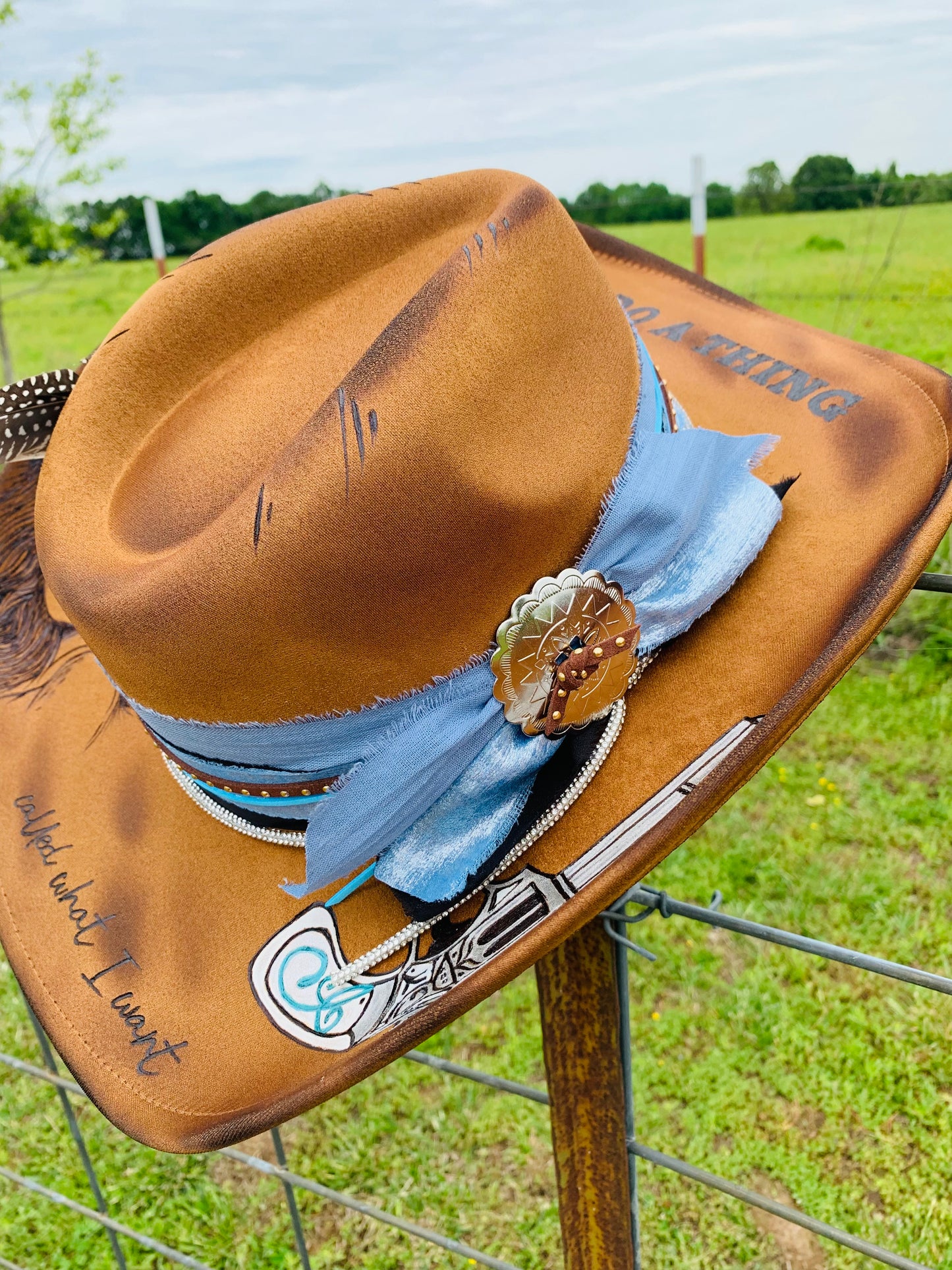 Hand Burned Cowboy Hat "I Do A Thing  Called What I Want" Design