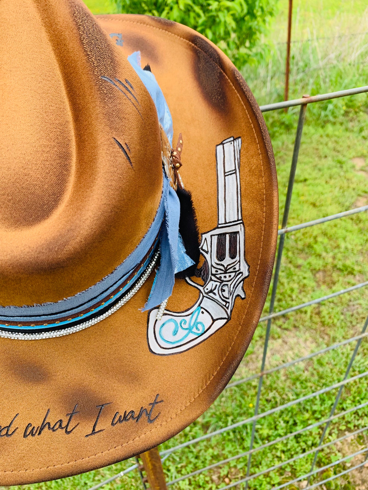 Hand Burned Cowboy Hat "I Do A Thing  Called What I Want" Design